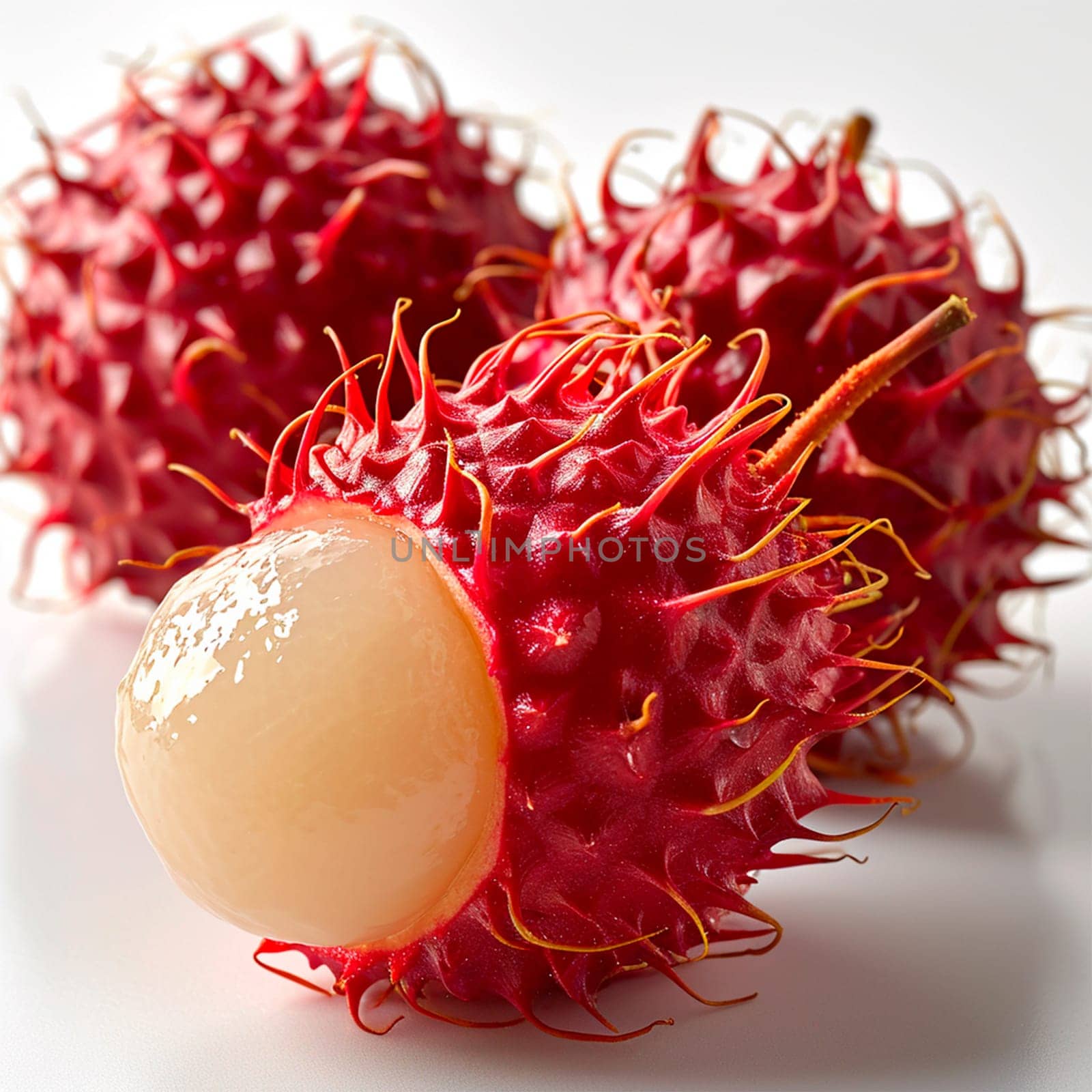 Rambutan on white isolated background AI generated image