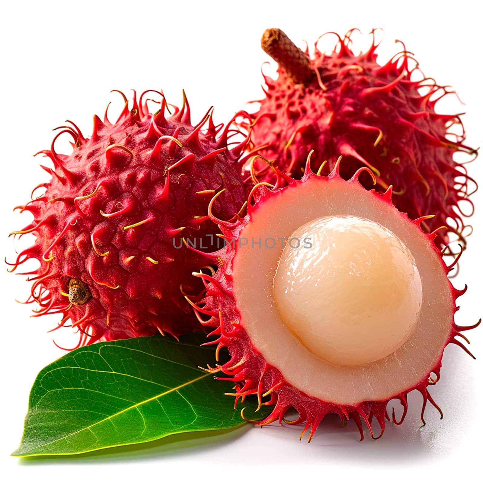 Rambutan on white isolated background AI generated image