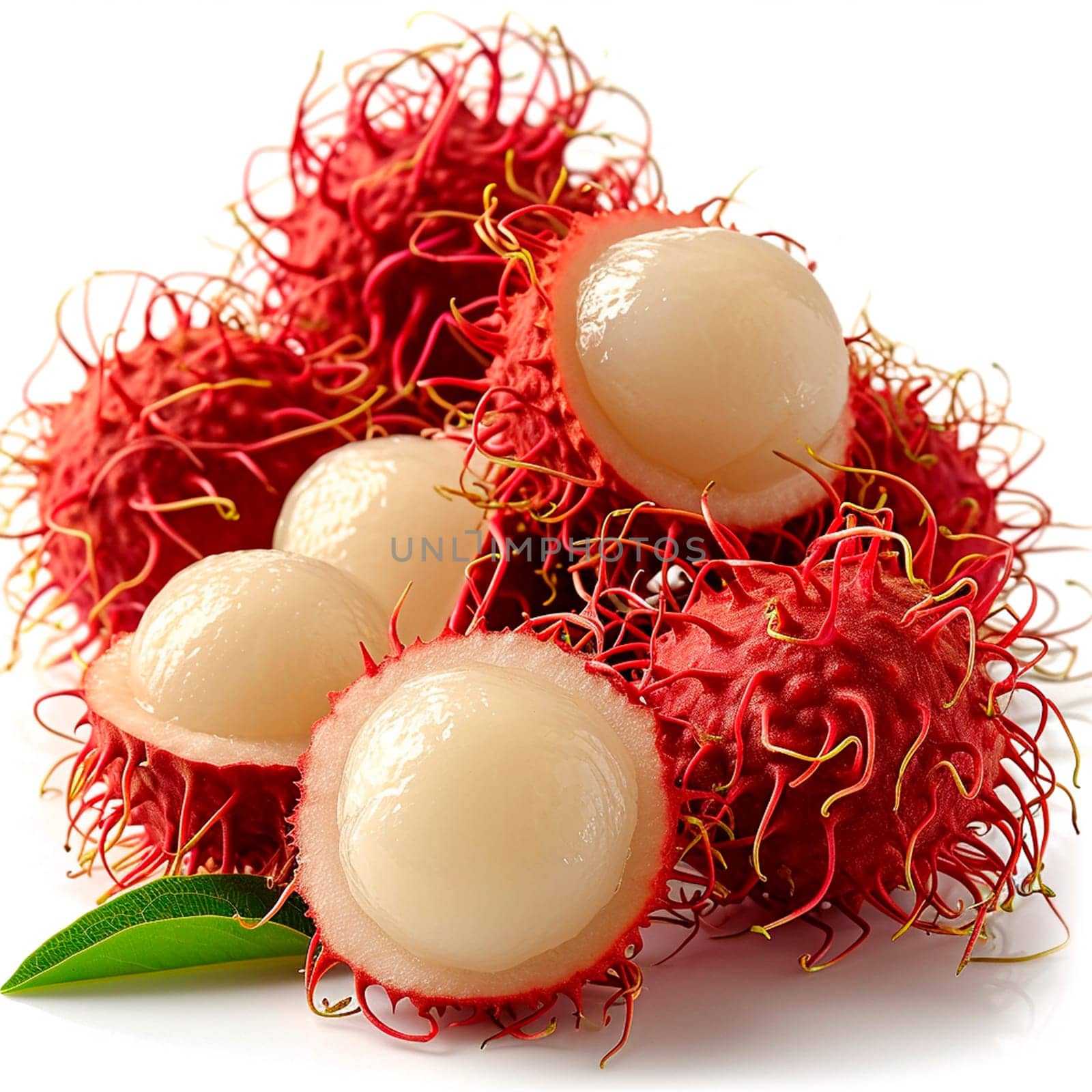 Rambutan on white isolated background AI generated image