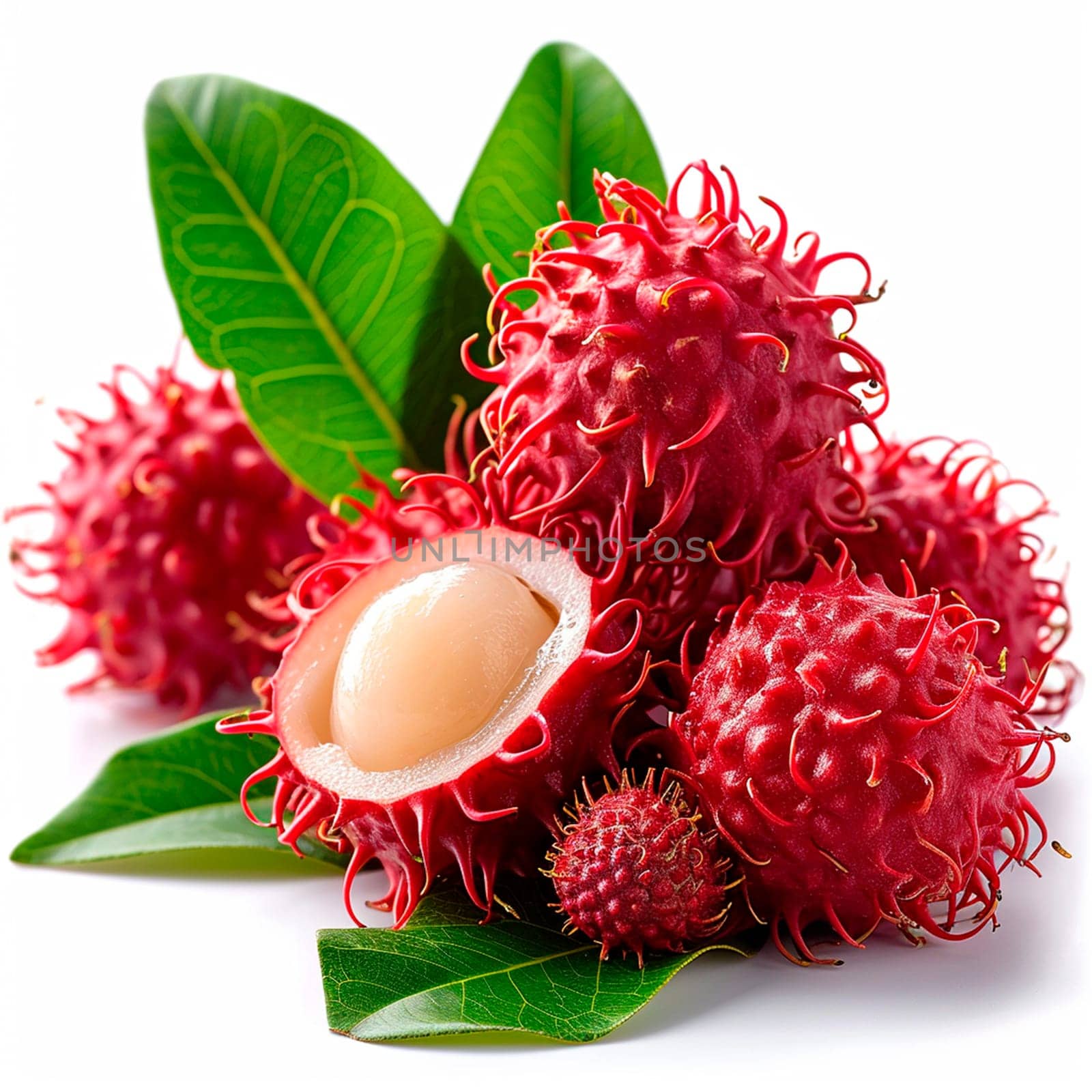 Rambutan on white isolated background AI generated image