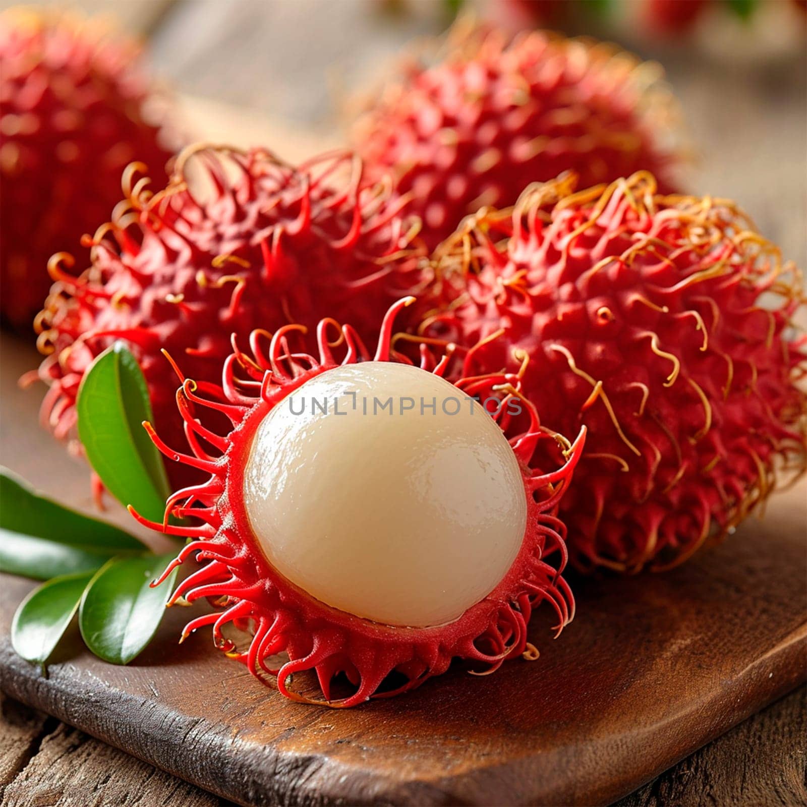 Rambutan on white isolated background AI generated image