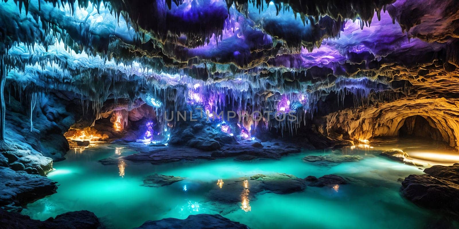 Glowing Caverns. An underground wonderland, a cavern adorned with luminescent crystals. Their soft glow reveals winding tunnels, reflecting pools, and the promise of hidden treasures.