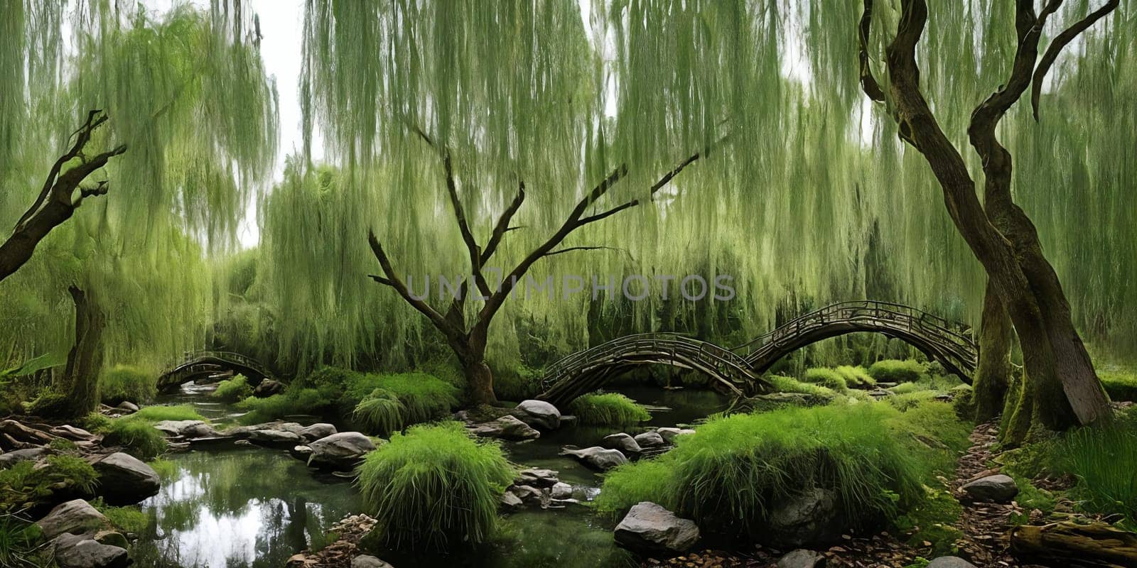 Whispering Willow Grove. Beneath ancient willow trees, their long branches trailing in a silver river, tiny doors appear. Fairies, sprites, and woodland creatures gather here, sharing secrets and laughter.