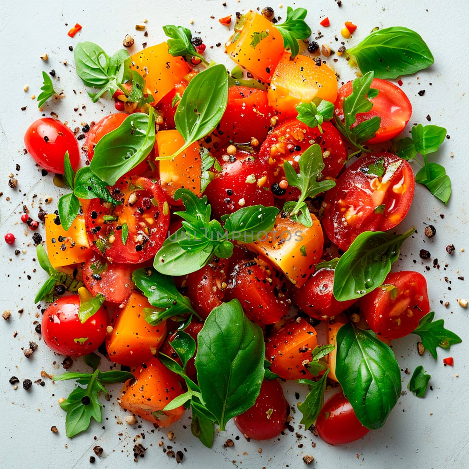 Vegetable salad on a white isolated background AI generated image