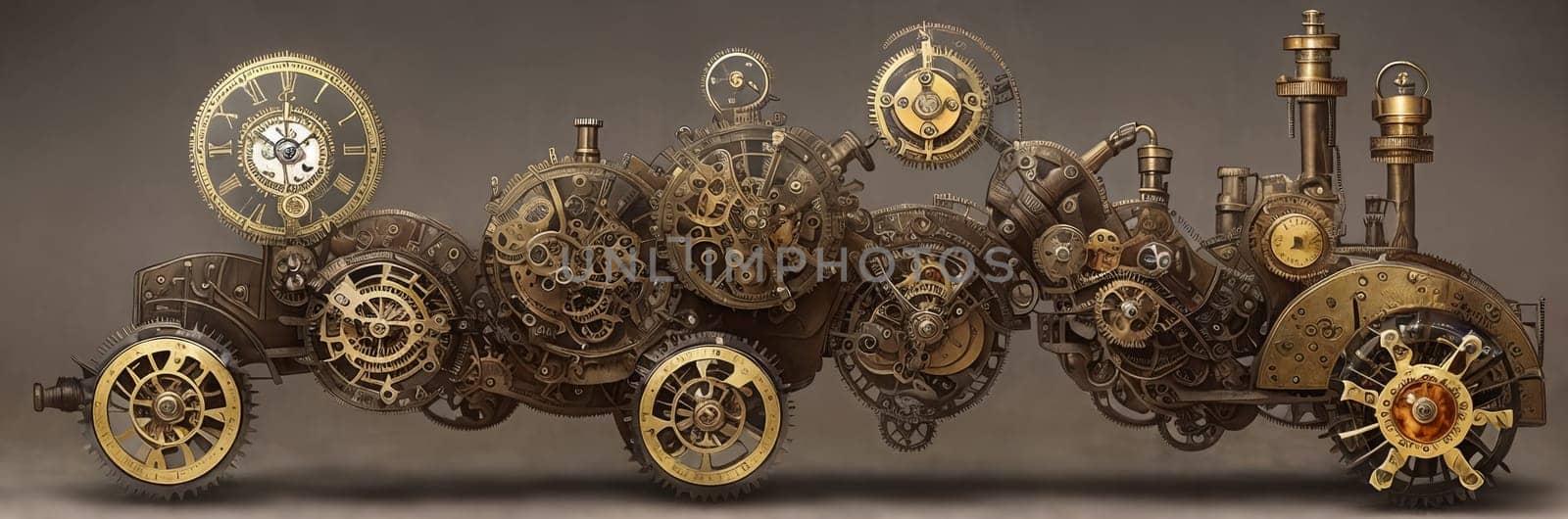 Steampunk Clockwork: An intricate mechanism blending gears, cogs, vintage brass elements, evoking Victorian-era technology. Think of a fusion between artistry functionality in a time-worn machine. Generative AI