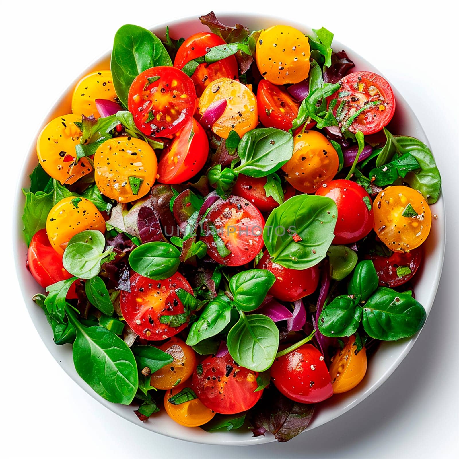 Vegetable salad on a white isolated background AI generated image