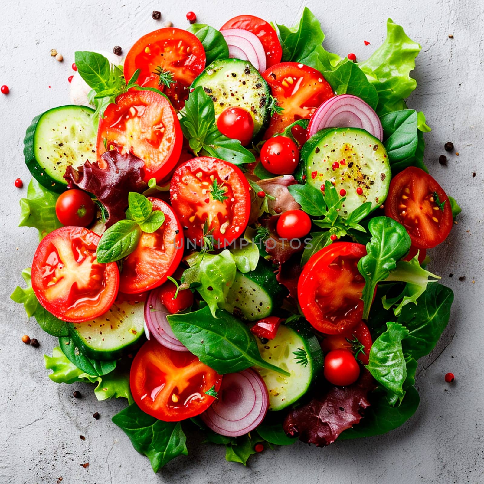 Vegetable salad on a white isolated background AI generated image