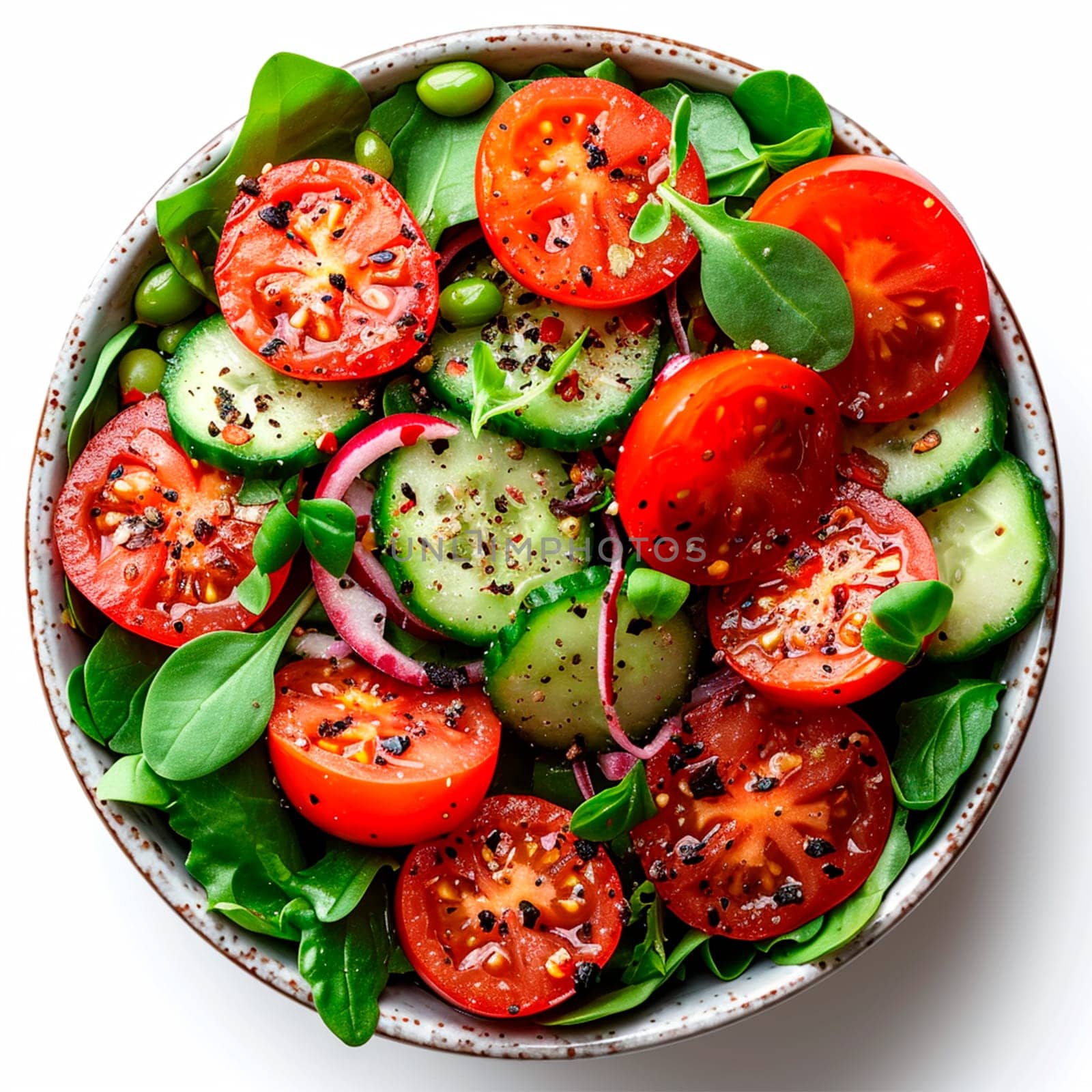 Vegetable salad on a white isolated background AI generated image