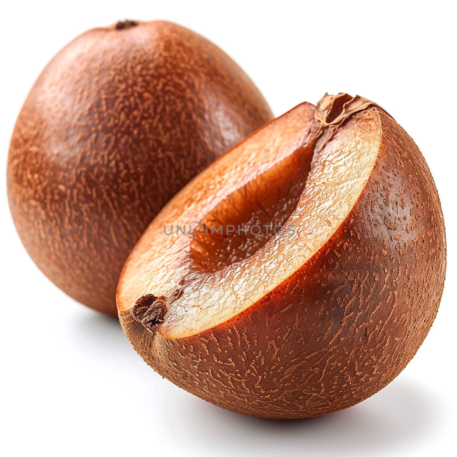 Exotic sapodilla fruit on white isolated background AI generated image