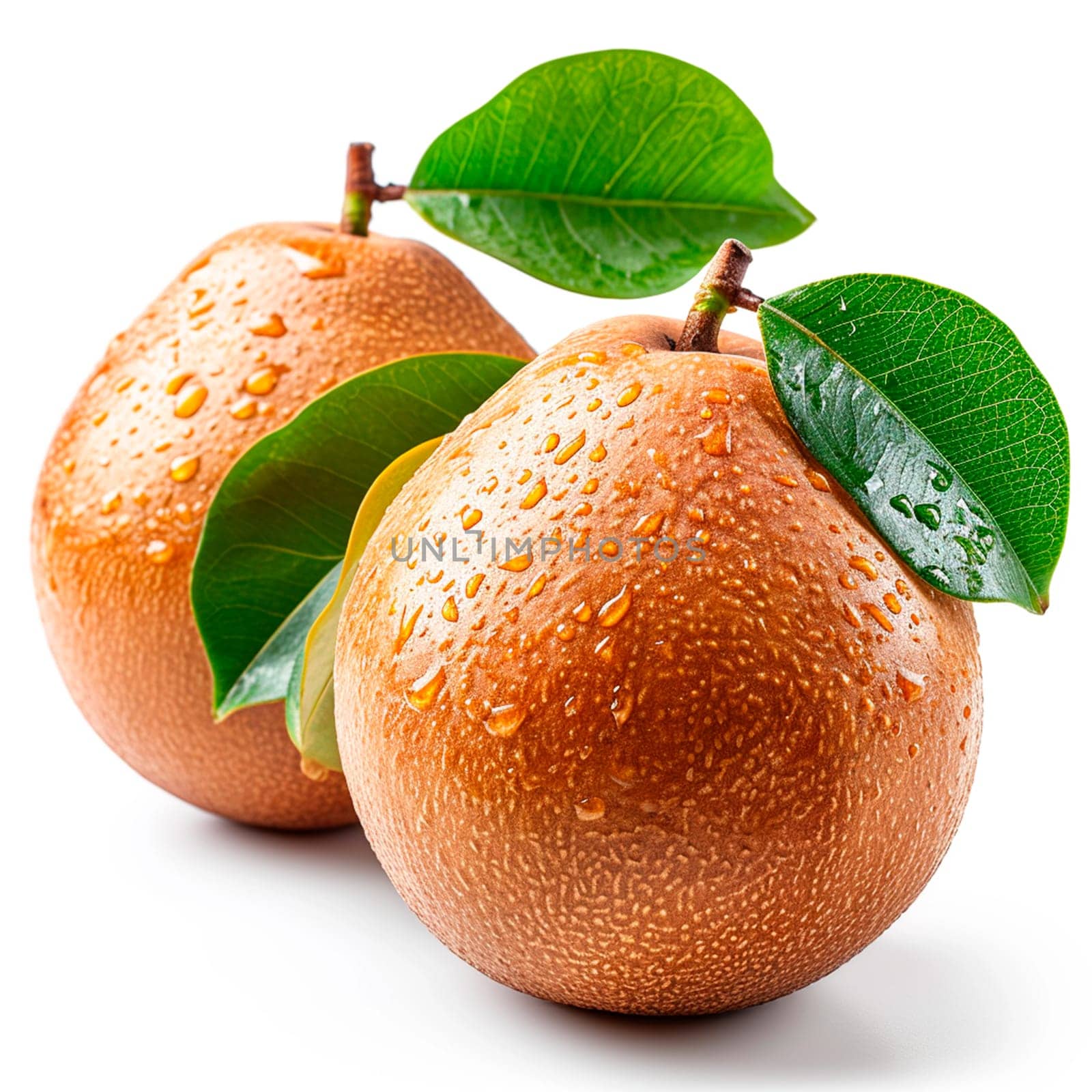 Exotic sapodilla fruit on white isolated background AI generated image