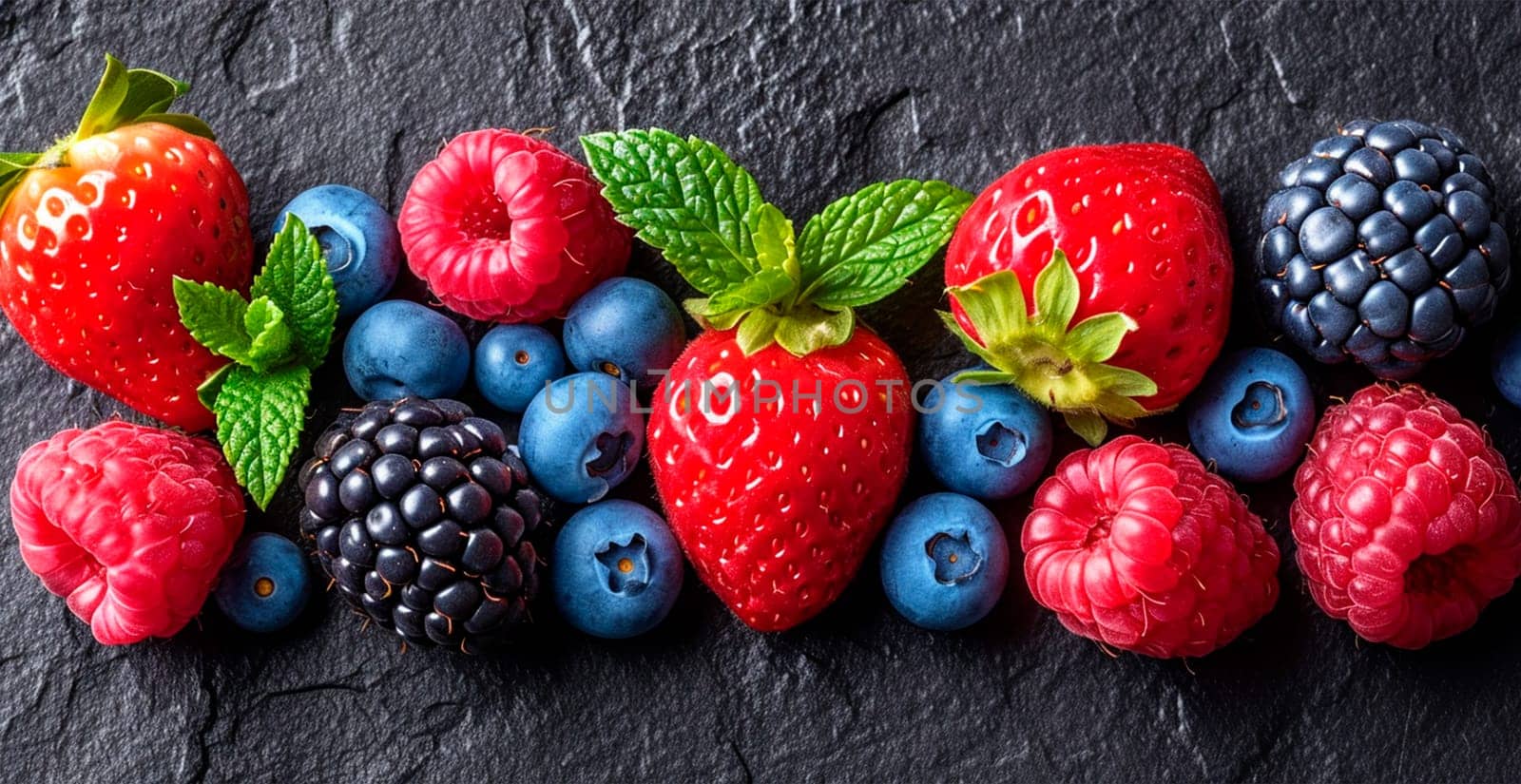 Fresh strawberries and blueberries AI generated image