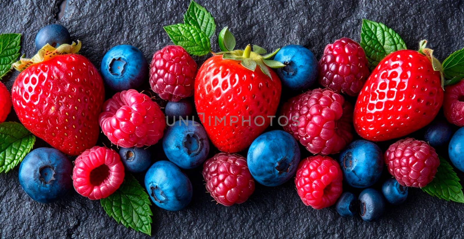 Fresh strawberries and blueberries AI generated image