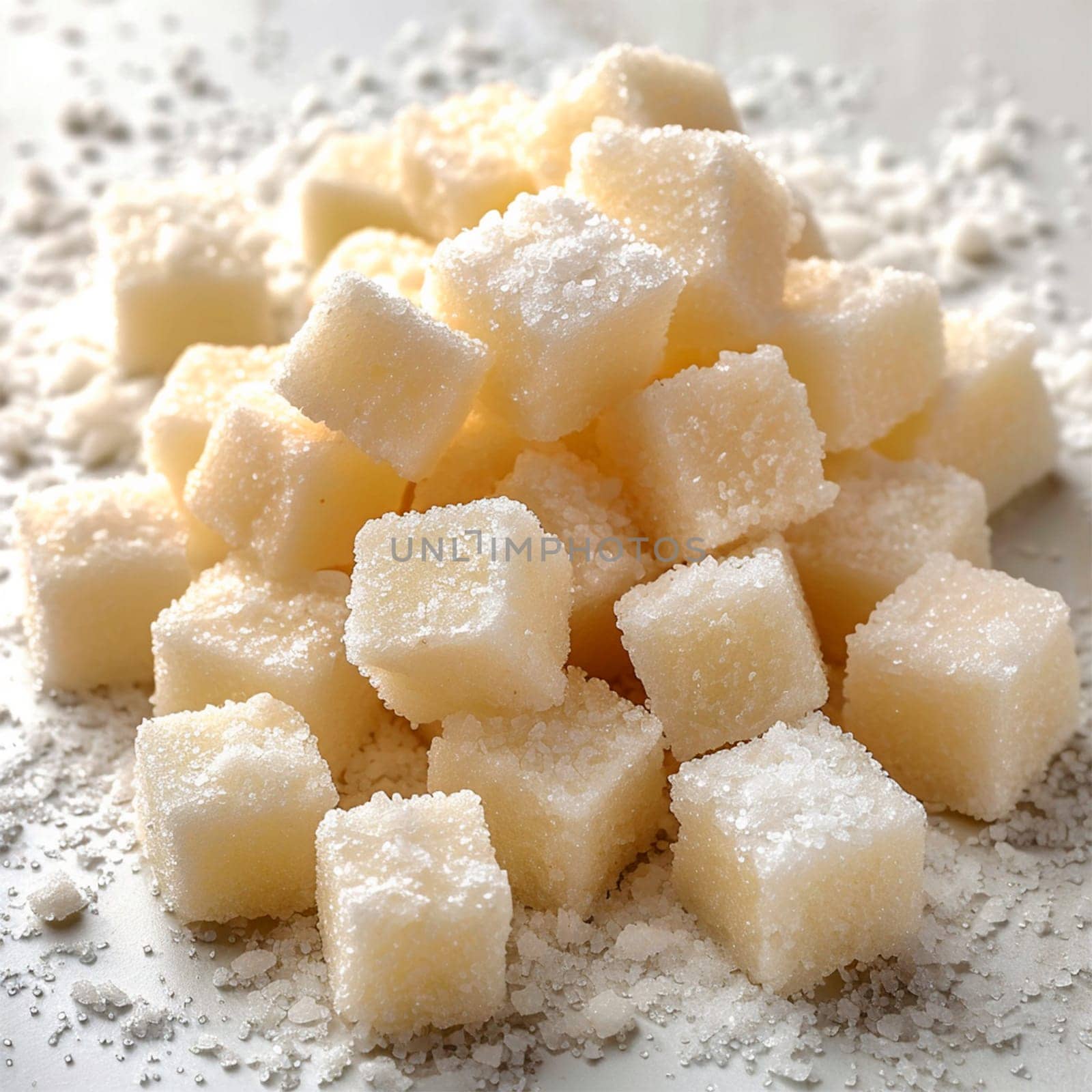 Refined sugar on a white isolated background AI generated image