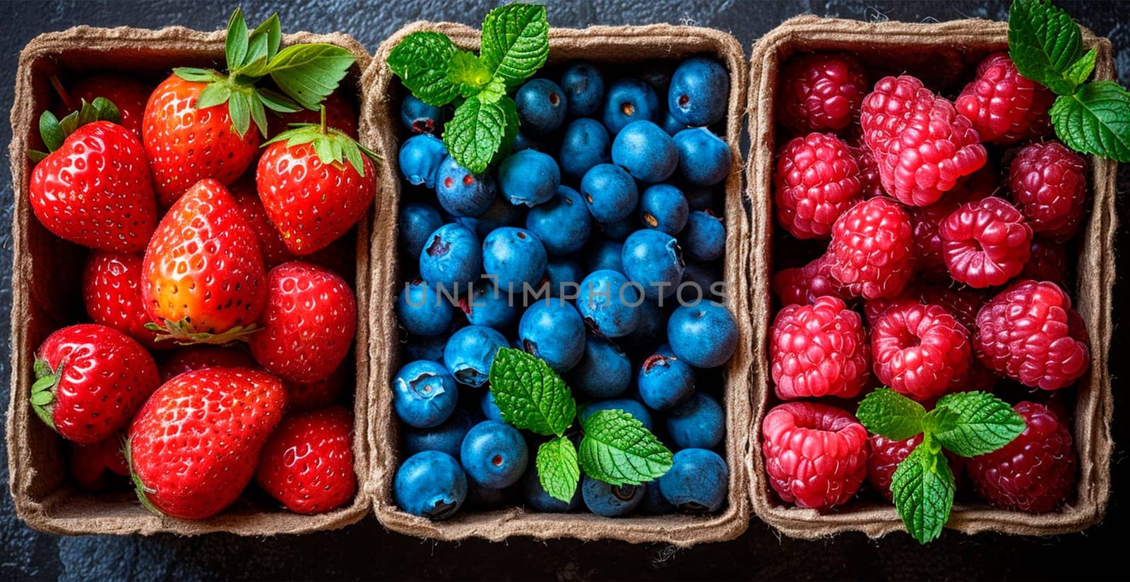 Fresh strawberries and blueberries AI generated image