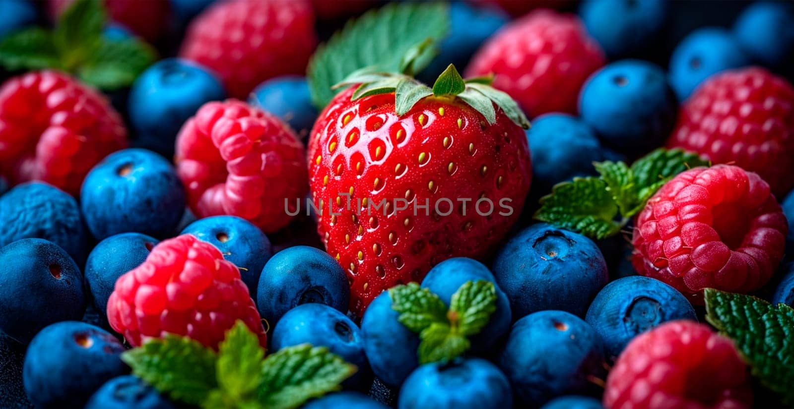 Fresh strawberries and blueberries AI generated image