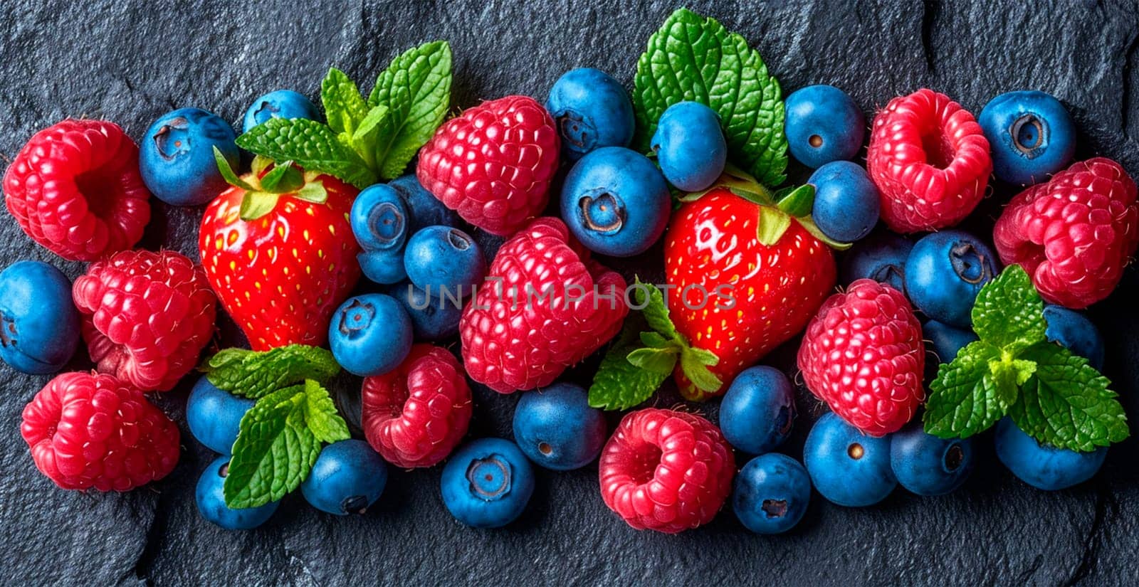 Fresh strawberries and blueberries AI generated image