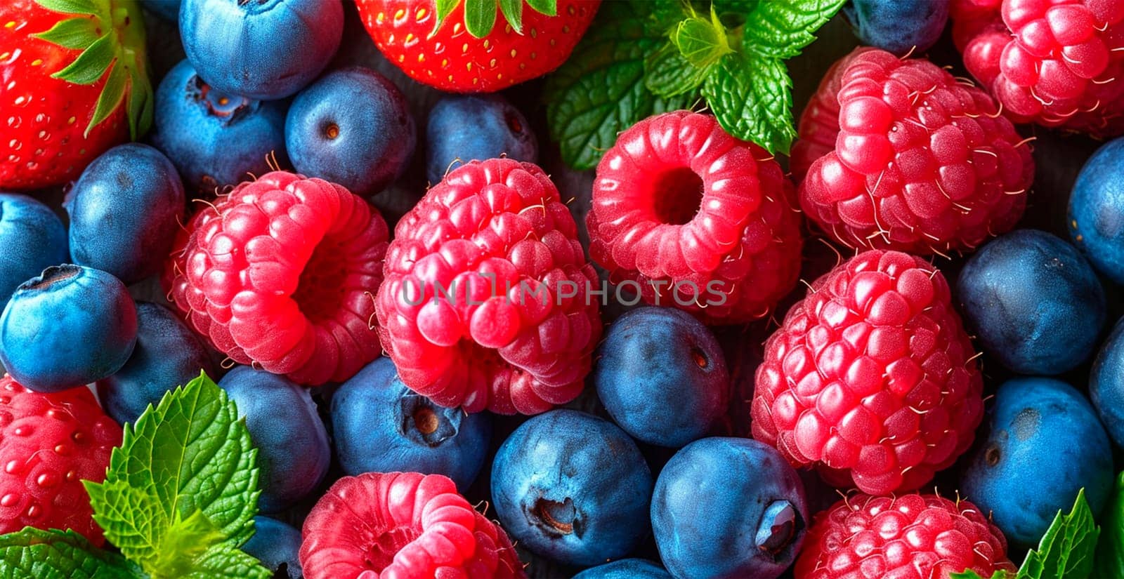 Fresh strawberries and blueberries AI generated image