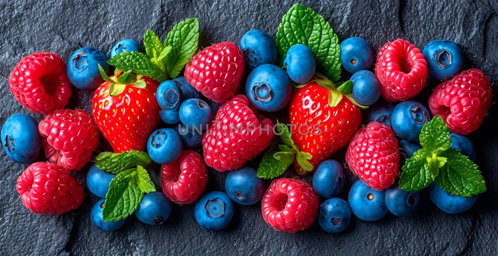 Fresh strawberries and blueberries AI generated image
