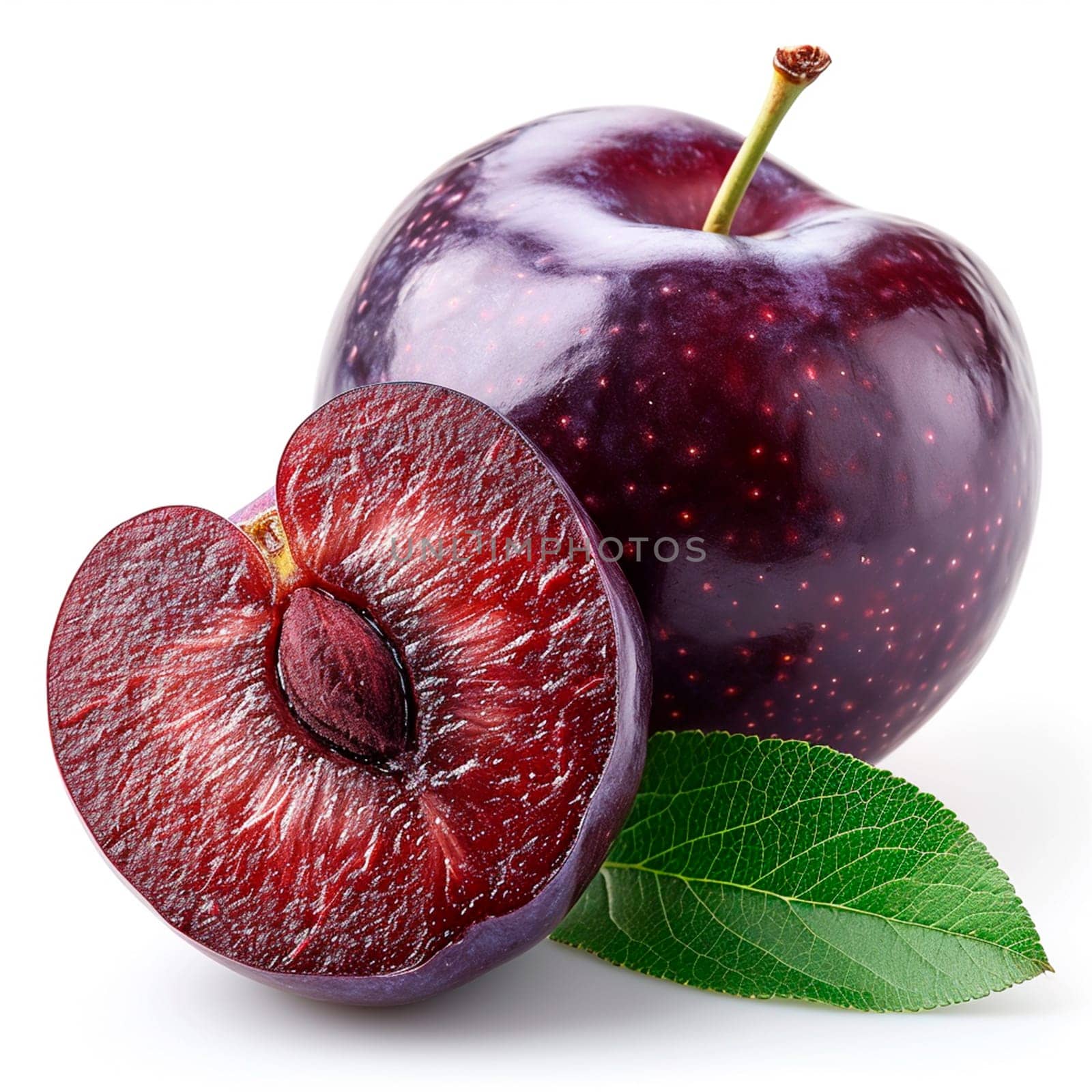 Garden ripe plum on a white isolated background AI generated image