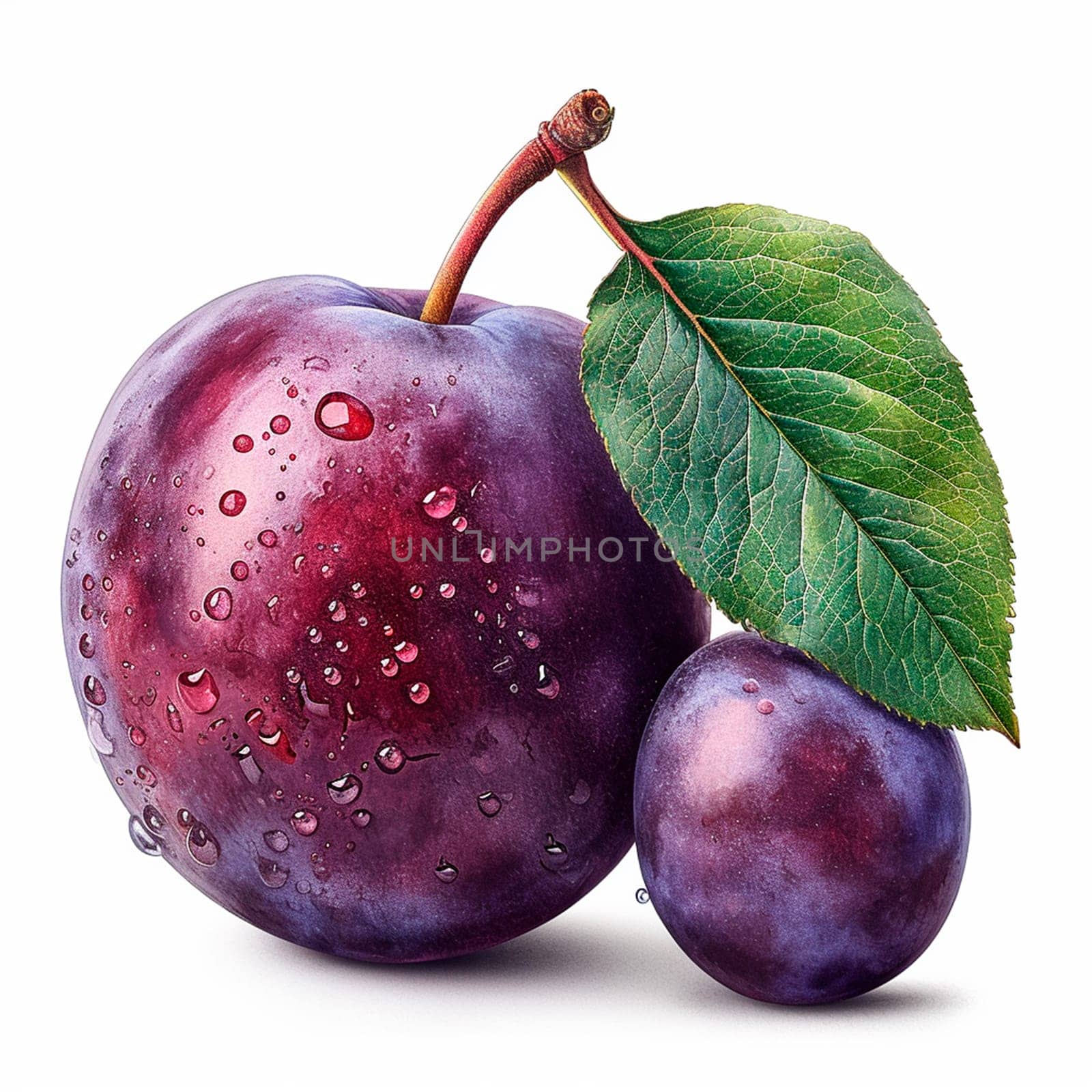 Garden ripe plum on a white isolated background AI generated image