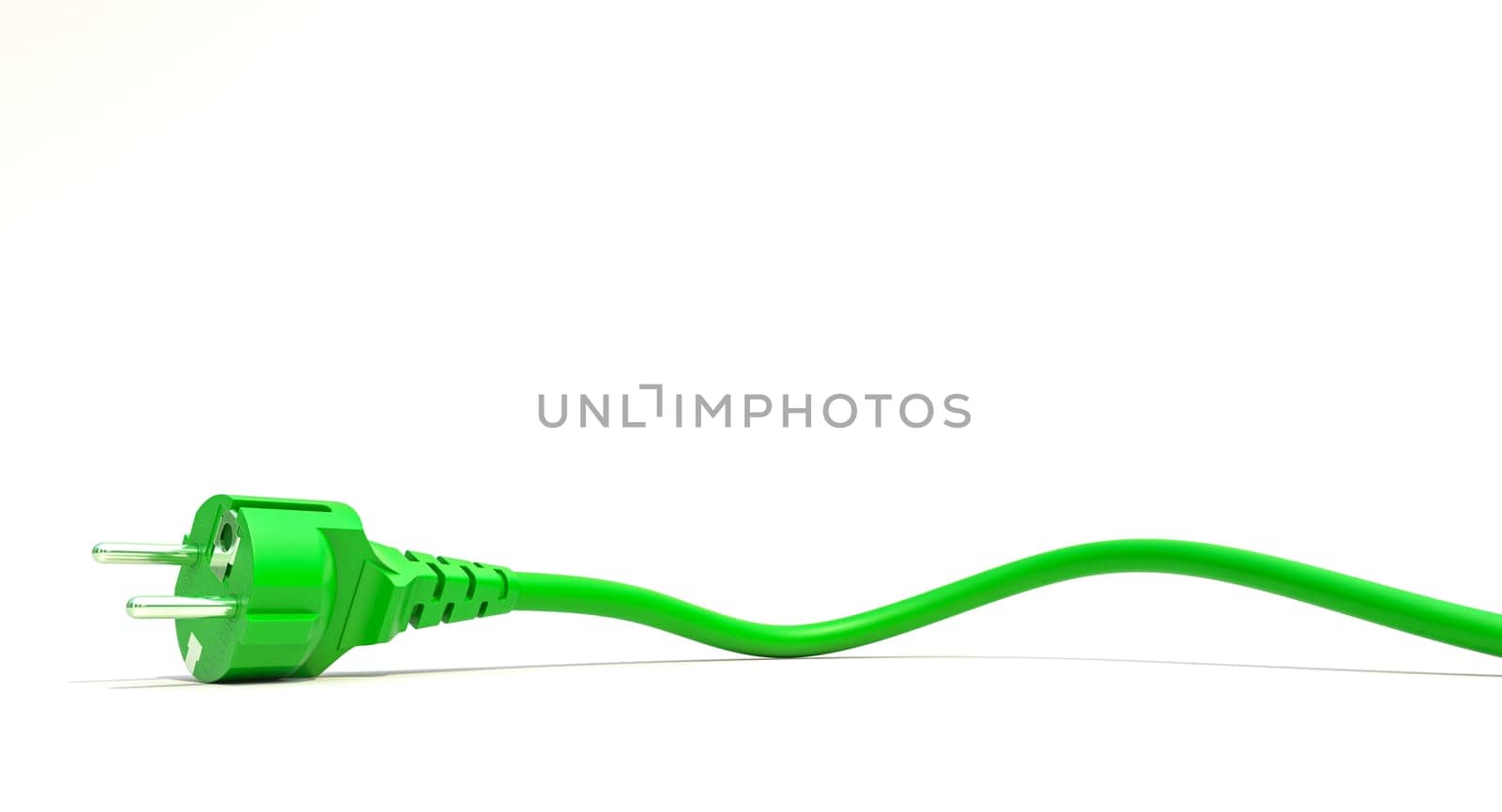 Vibrant green electrical plug on a pure white backdrop 3d render
