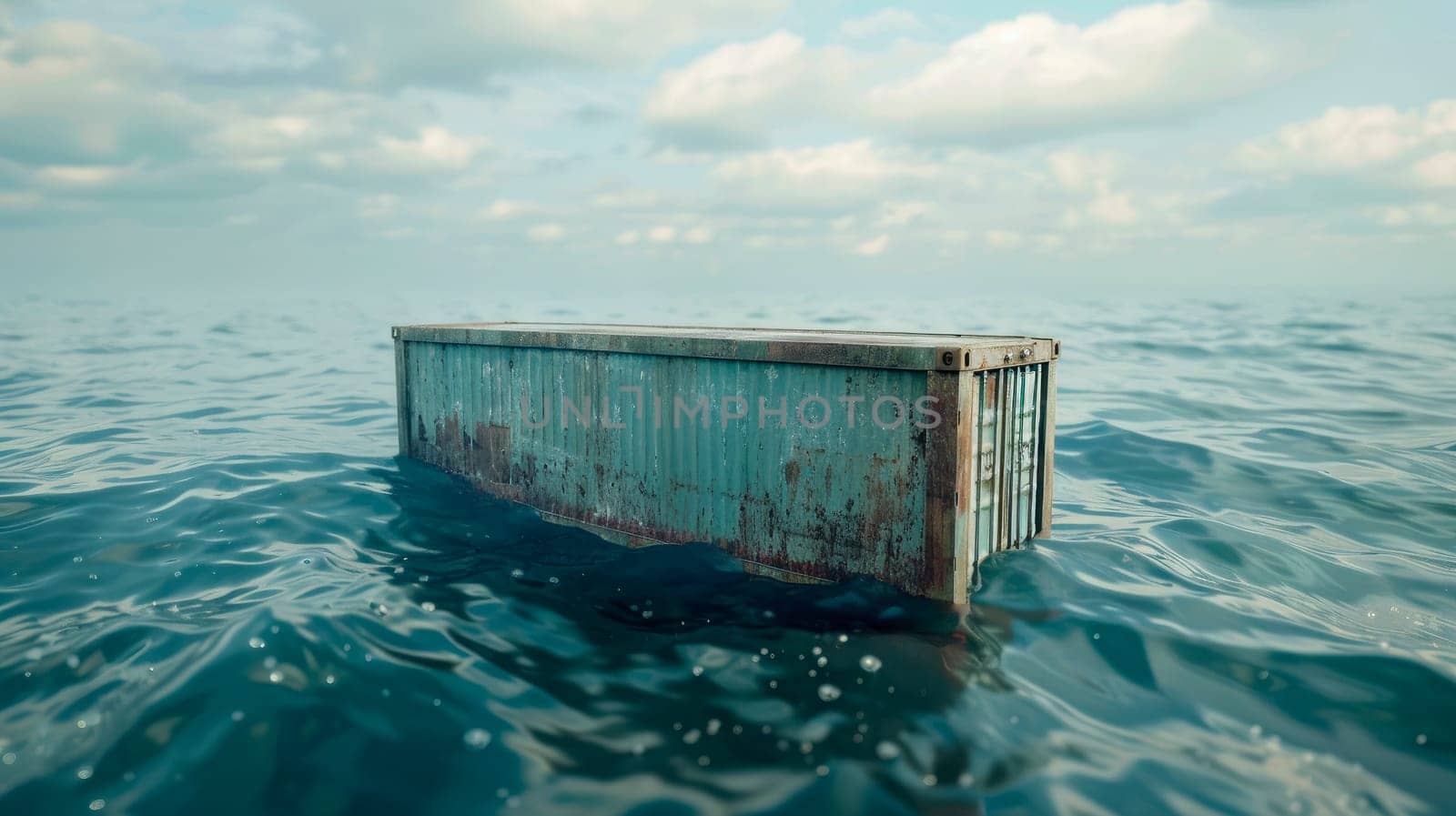 Shipping cargo container floating in the ocean. Lost container. AI generated