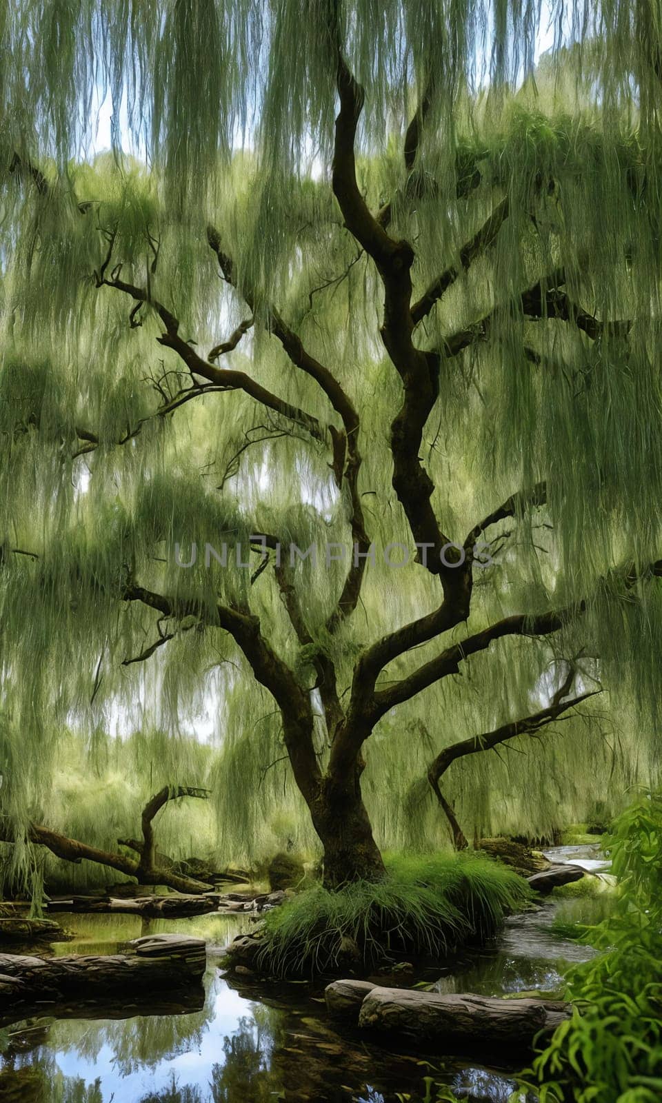 Whispering Willow Grove. Beneath ancient willow trees, their long branches trailing in a silver river, tiny doors appear. Fairies, sprites, and woodland creatures gather here, sharing secrets and laughter.