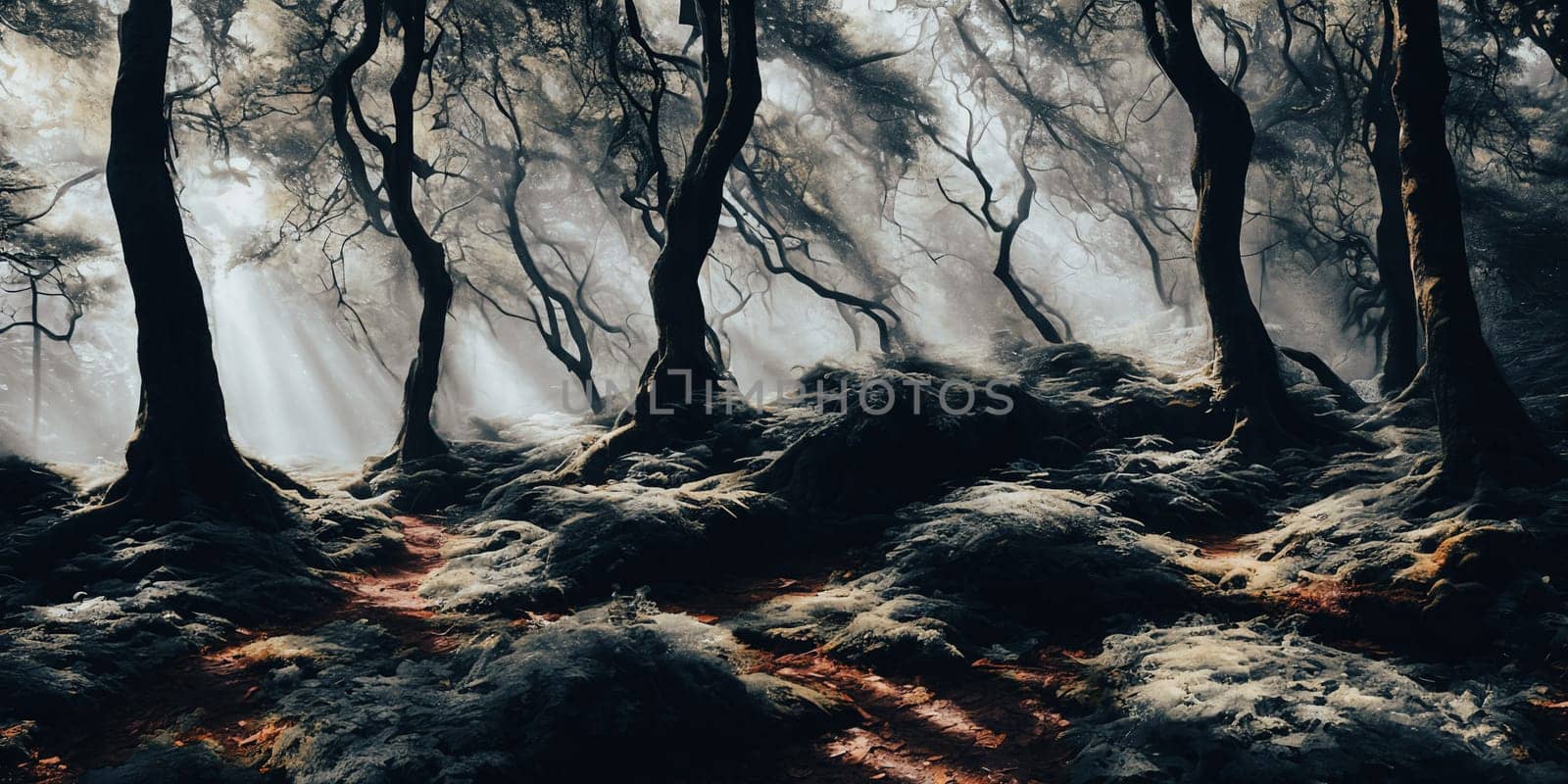 A mysterious forest emerges. Sun rays piercing through the dense canopy, revealing a mystical realm. Shadows dance, whispers echo, enticing exploration. Generative AI.
