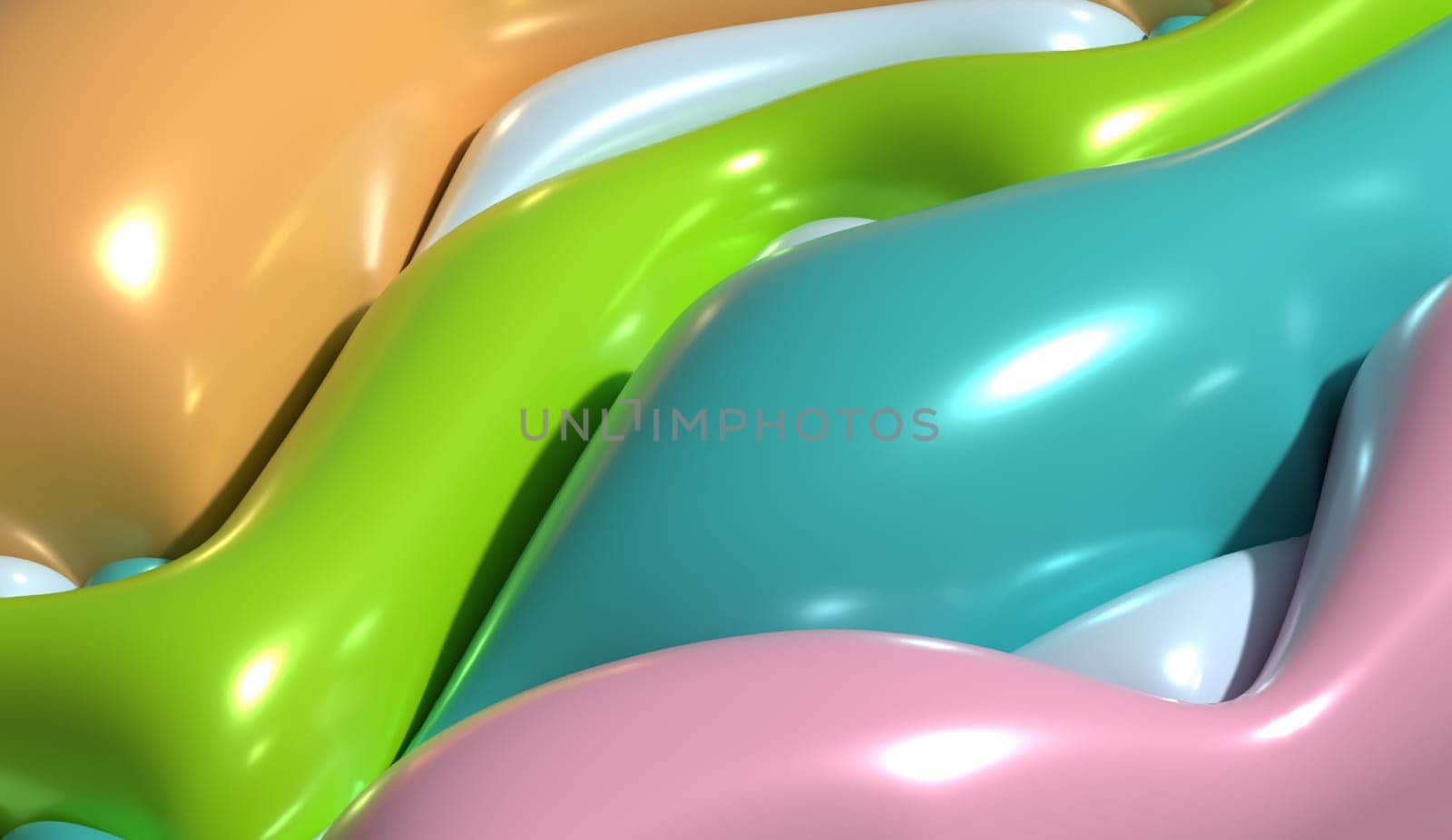 Abstract background with various inflated figures, 3D rendering illustration