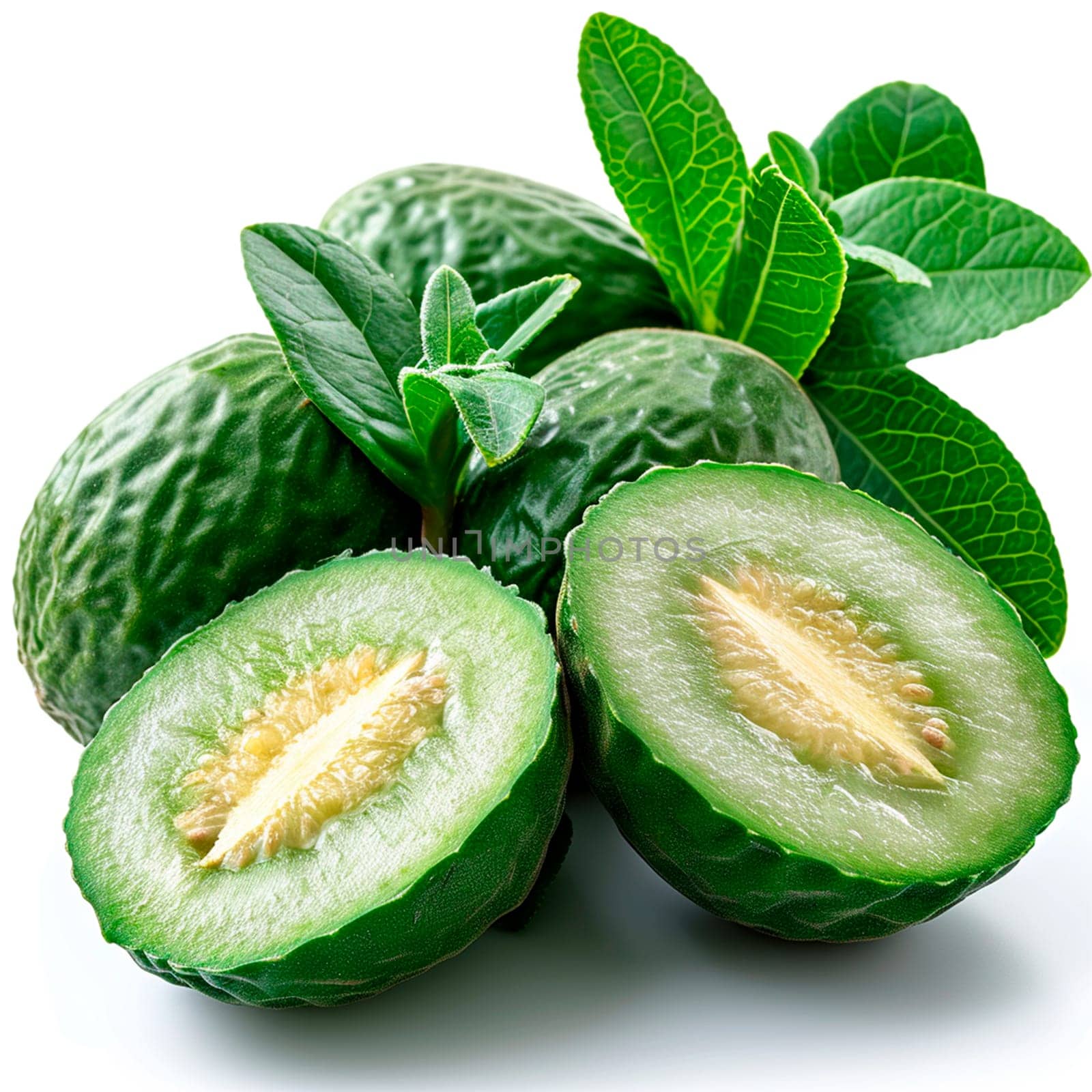Tropical Feijoa fruit on white isolated background AI generated image