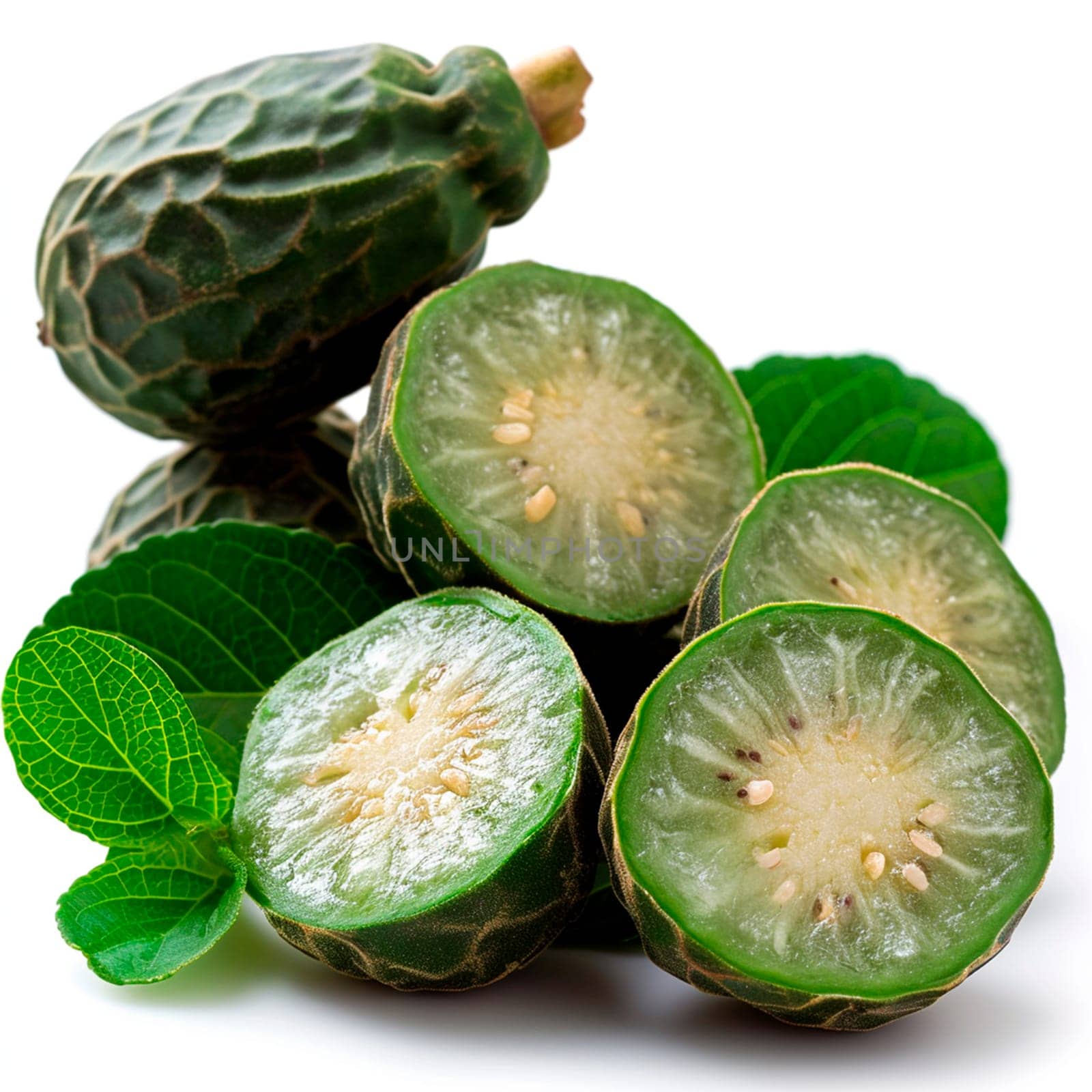 Tropical Feijoa fruit on white isolated background AI generated image