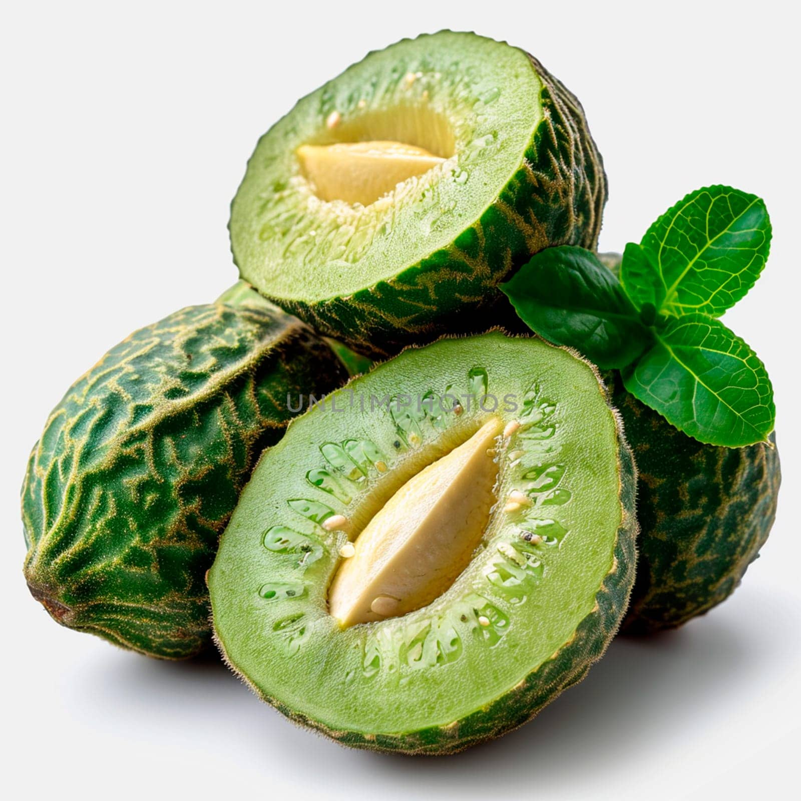 Tropical Feijoa fruit on white isolated background AI generated image
