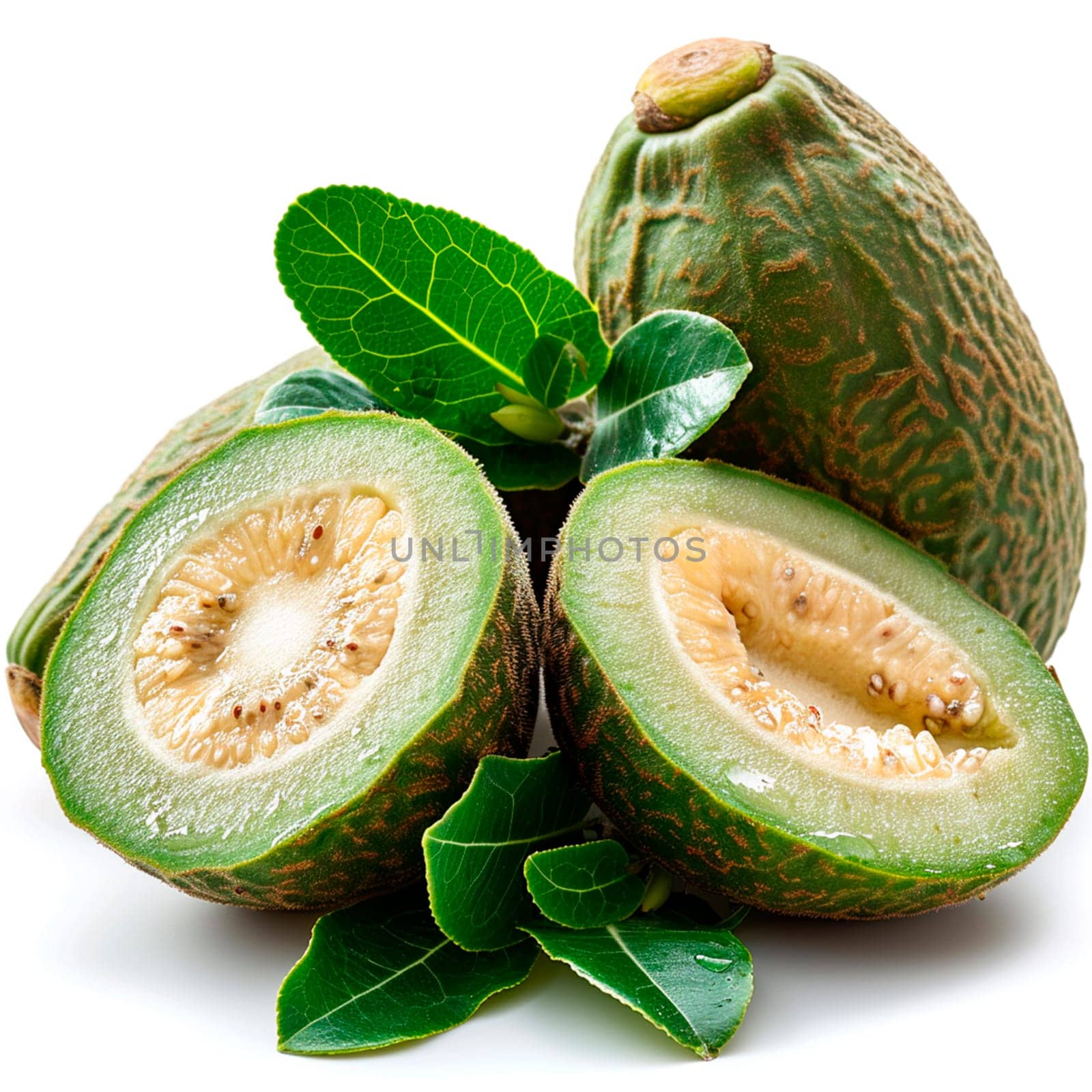 Tropical Feijoa fruit on white isolated background AI generated image