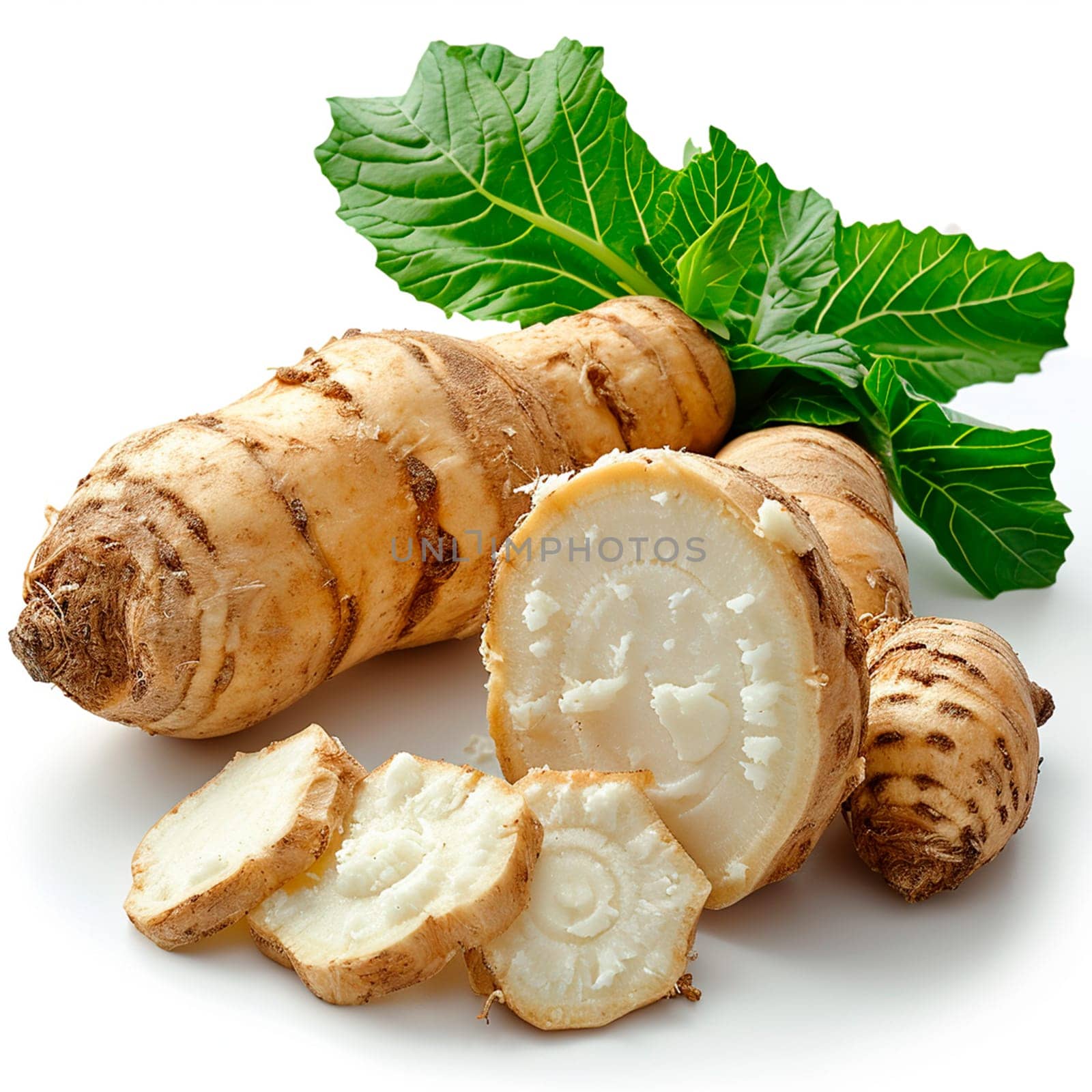 Garden weed vegetable horseradish on a white isolated background AI generated image