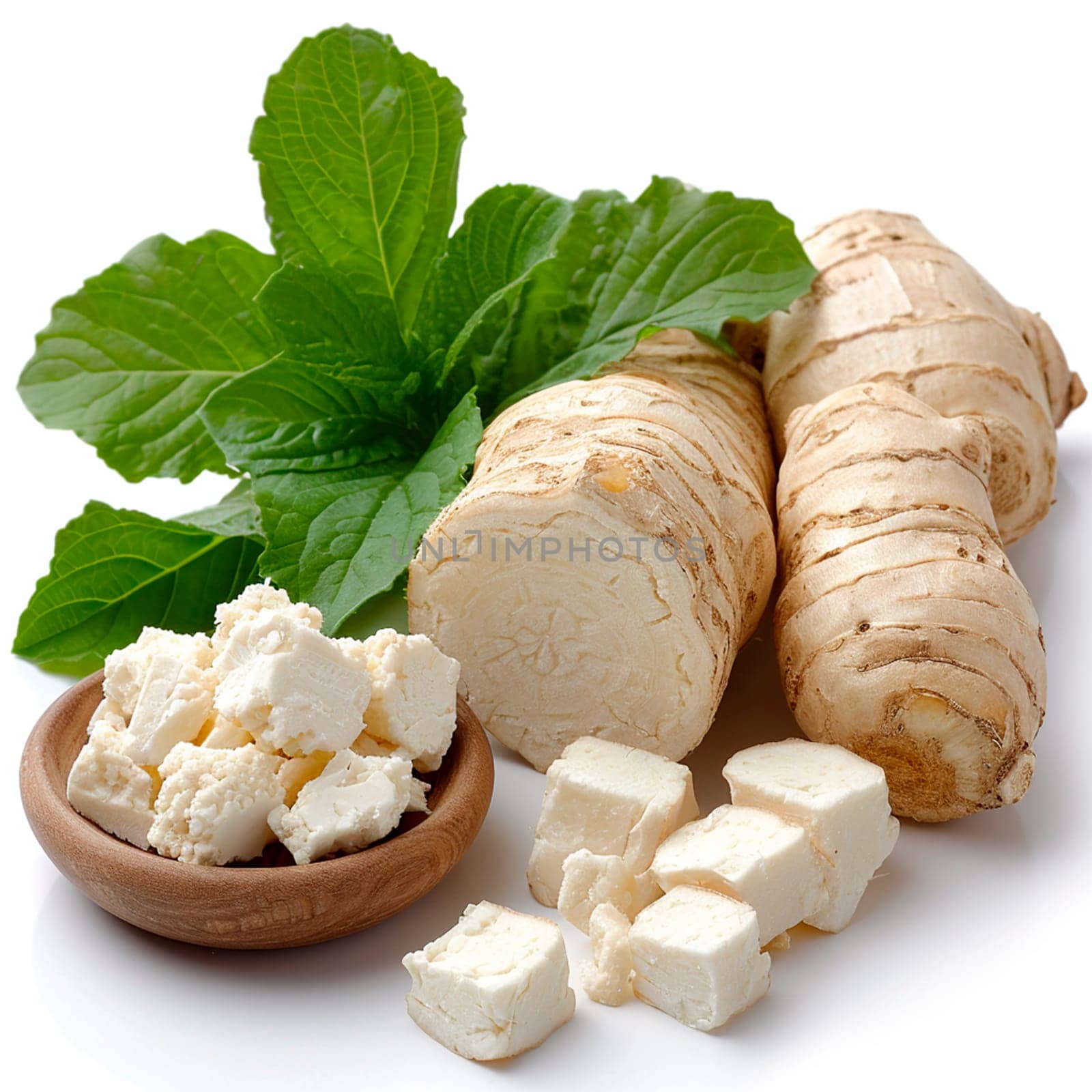 Garden weed vegetable horseradish on a white isolated background AI generated image