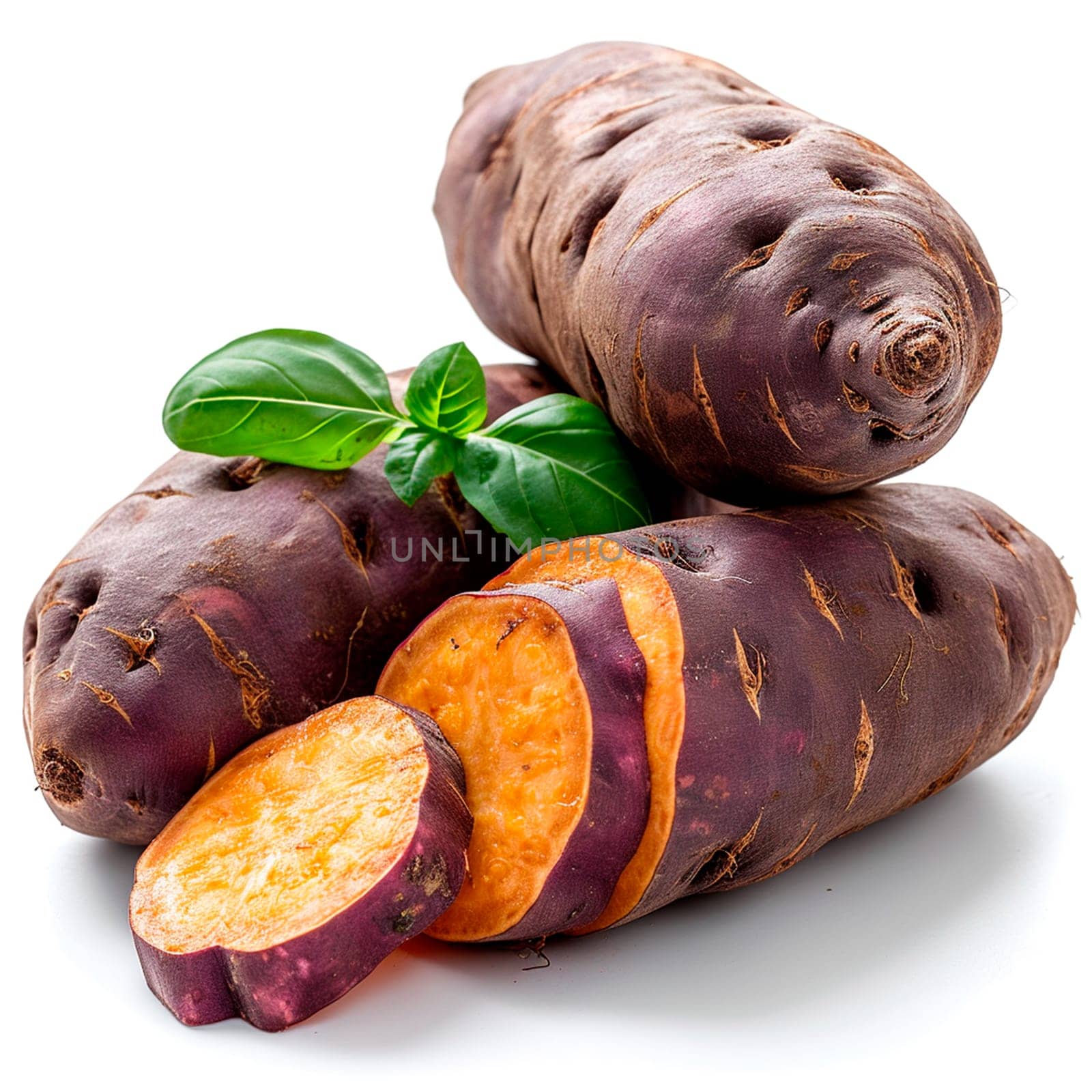 Yam on white isolated background AI generated image
