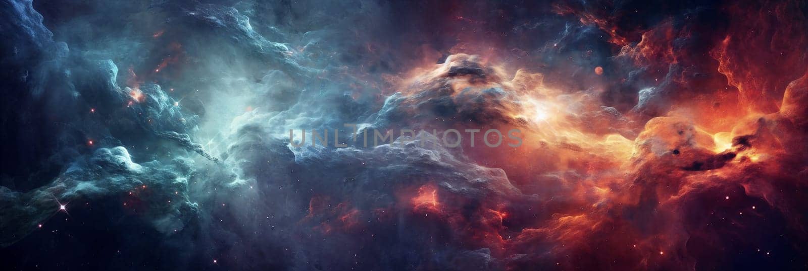 Outer space with its stunning depiction of a cosmic nebula. AI Generative