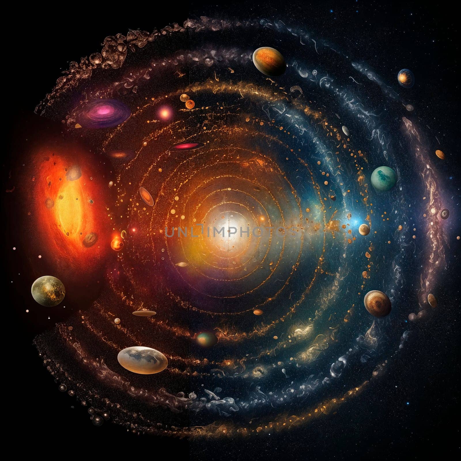 Evolution of the universe, spiral model. AI Generative