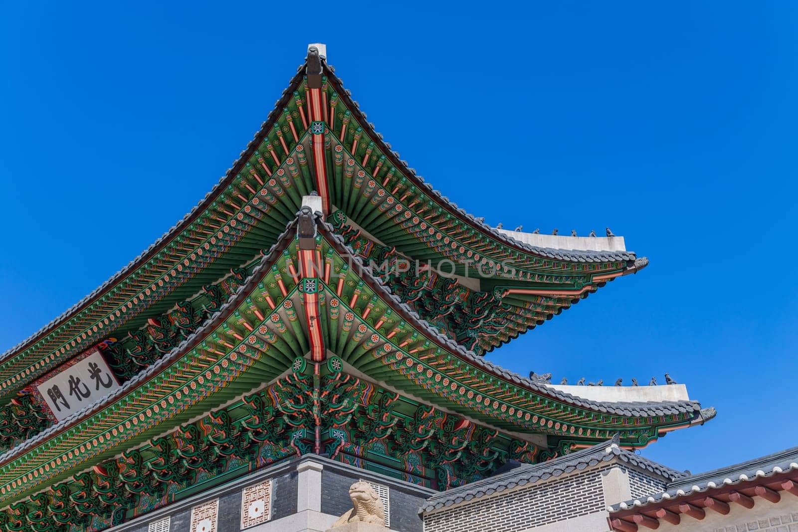 Seoul, South Korea: August 2020: Geunjeongjeon the Throne Hall at the Gyeongbokgung Palace the main royal palace of the Joseon dynasty in Seoul, South Korea