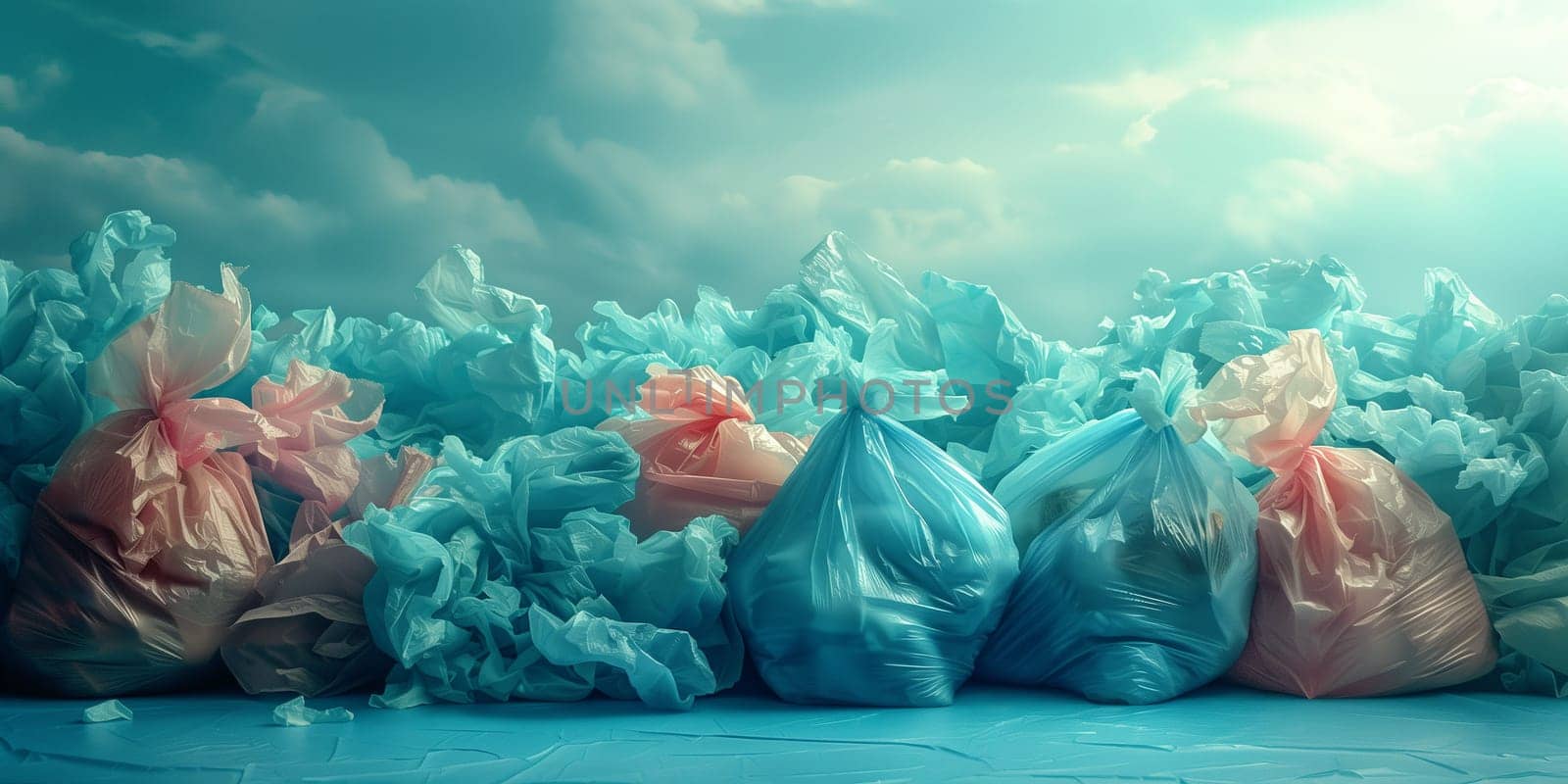 Pile of garbage plastic trash bags, environment and ecology concept., pollution and damage to nature