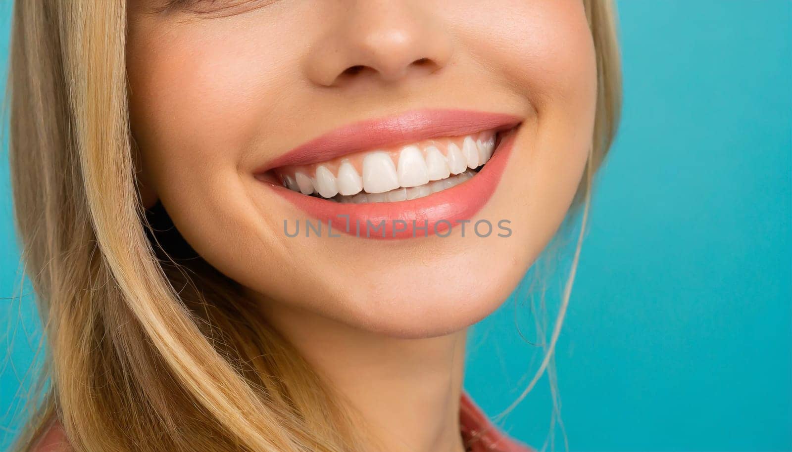 dental care concept for dentists and orthodontist - close up of a woman with a smile and perfect white teeth