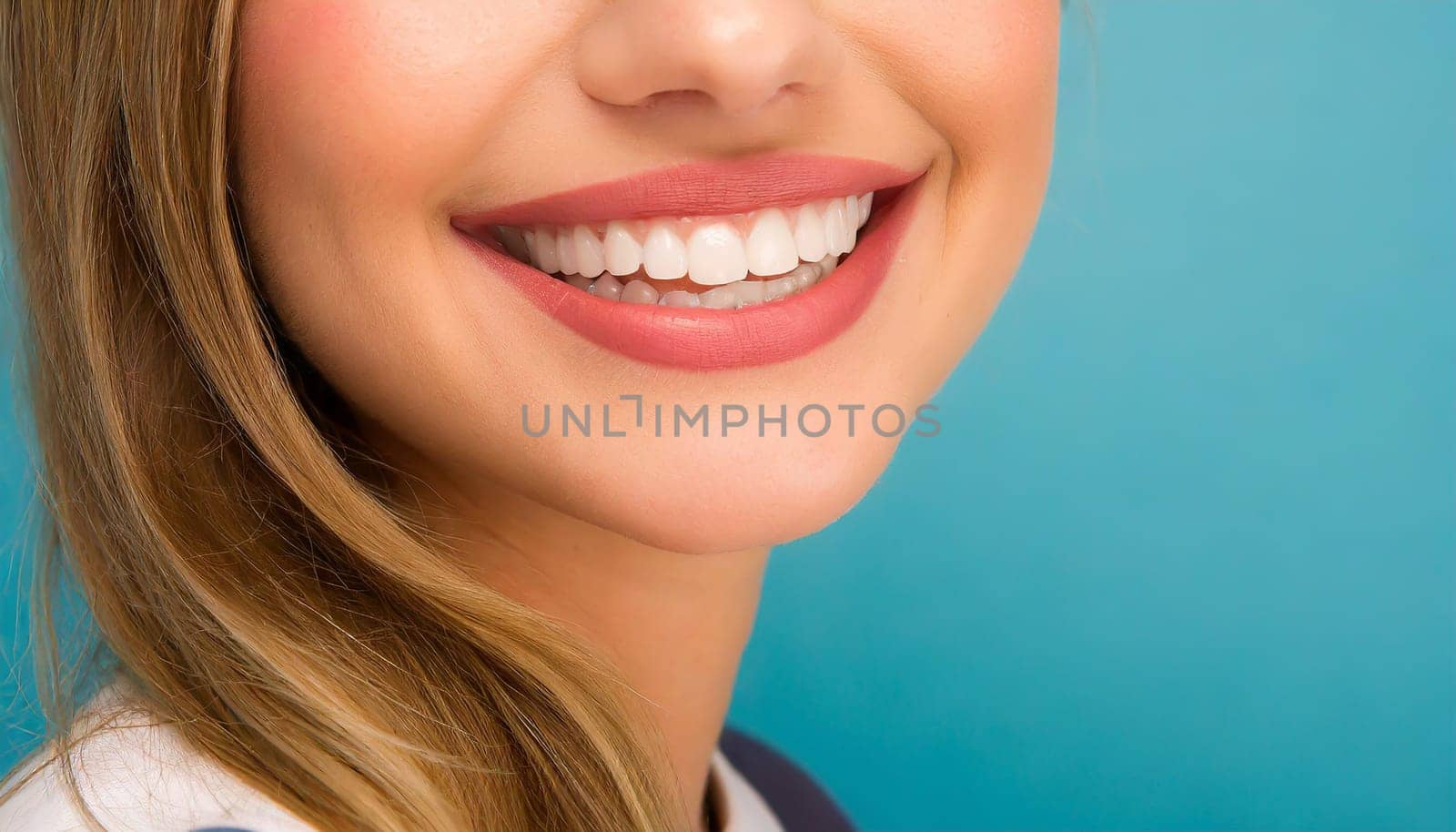 dental care concept for dentists and orthodontist - close up of a woman with a smile and perfect white teeth