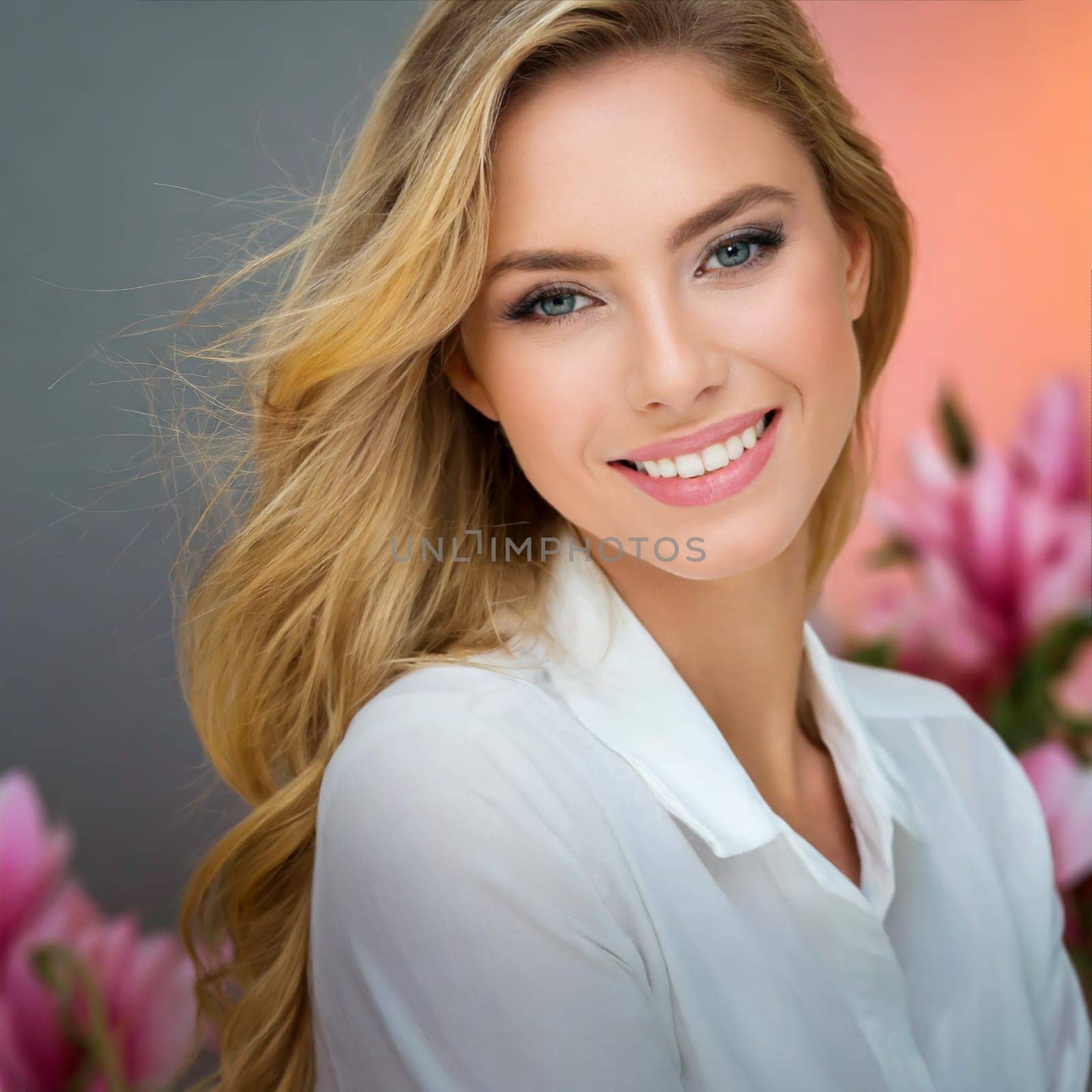 dental care concept for dentists and orthodontist - close up of a woman with a smile and perfect white teeth