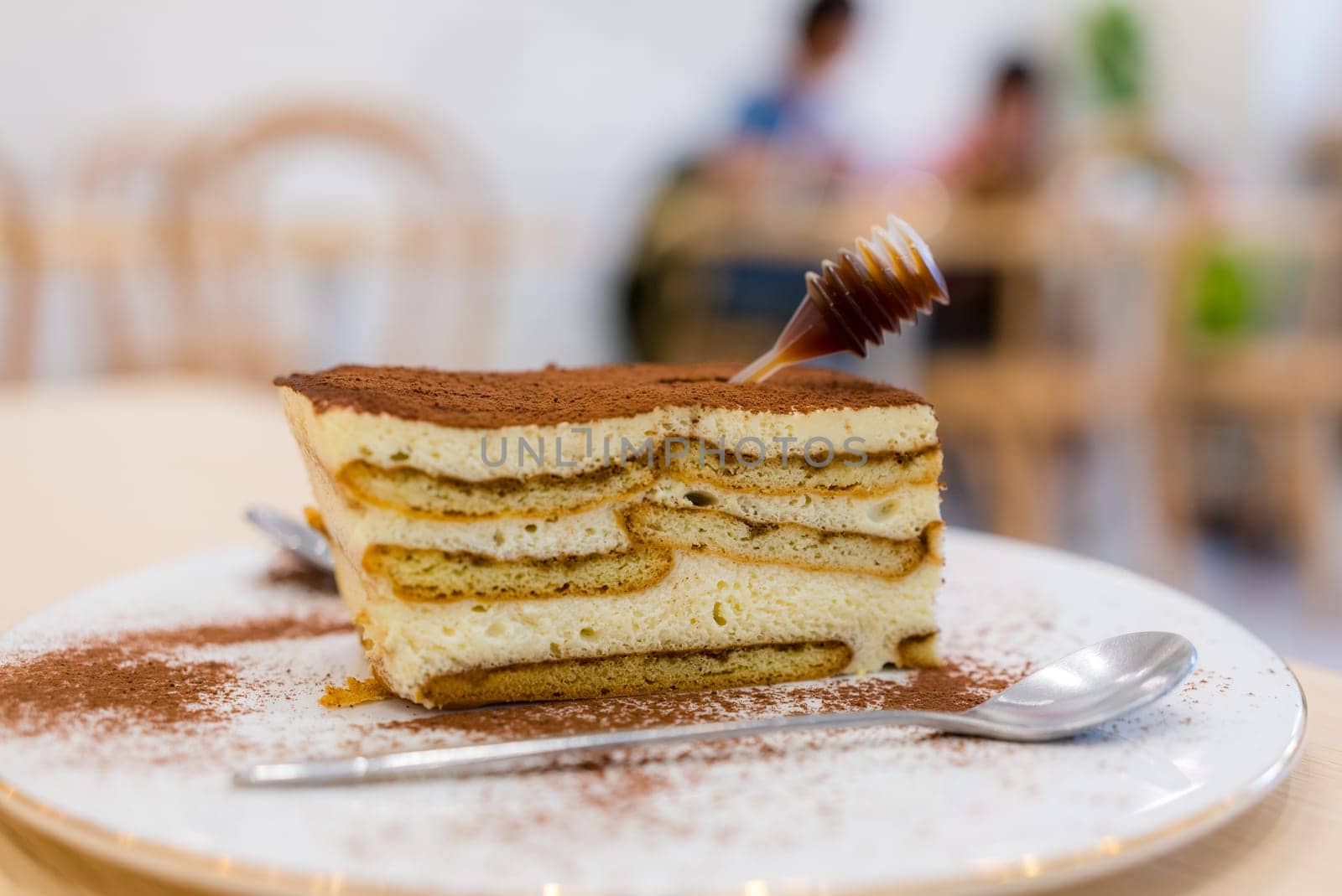 Slice of tiramisu in restaurant