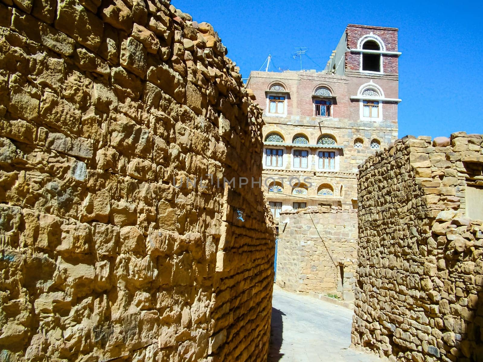 City of Sana'a, streets and buildings of the city in Yemen, sights and architecture of the Middle East.