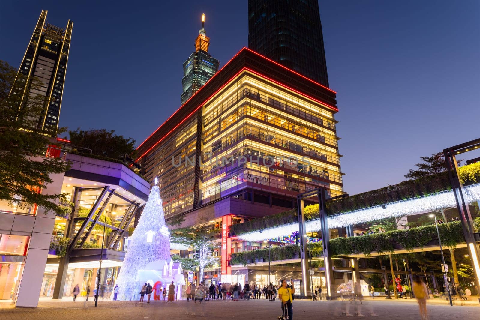 Taipei, Taiwan 28 November 2023: Taipei city in Xinyi district with christmas decoration