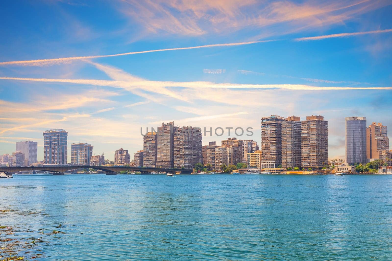 Typical Cairo with sky rappers, view from the Nile, Egypt.