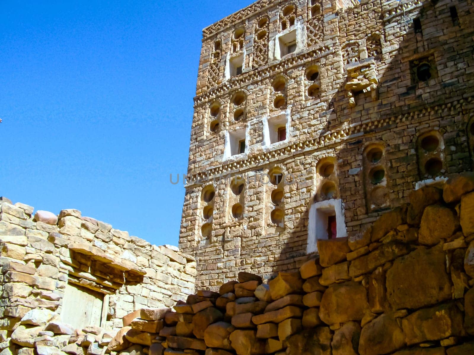 City of Sana'a, streets and buildings of the city in Yemen, sights and architecture of the Middle East.