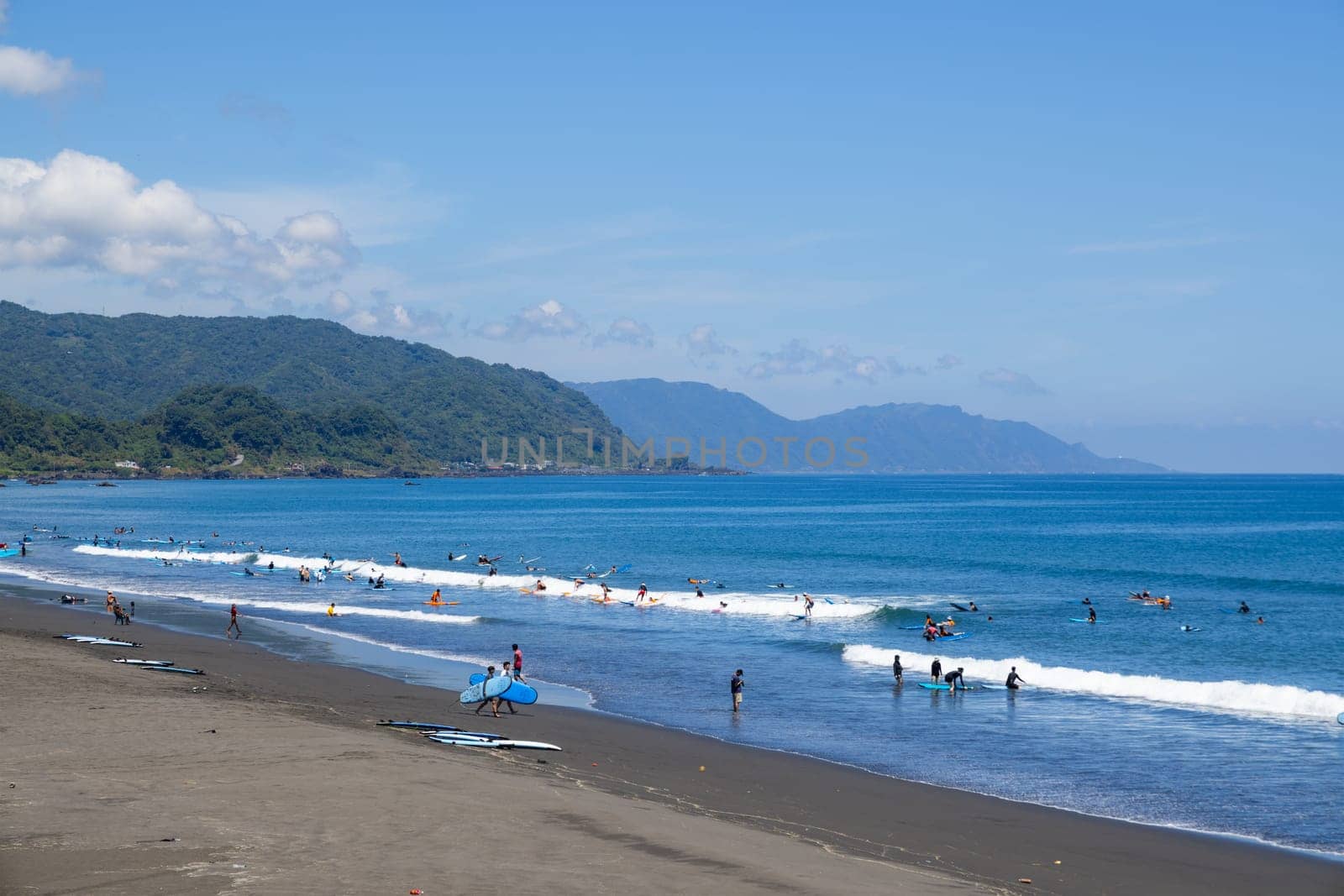 Yilan, Taiwan, 30 August 2022: Wushih harbour surfing spot in Yilan of Taiwan