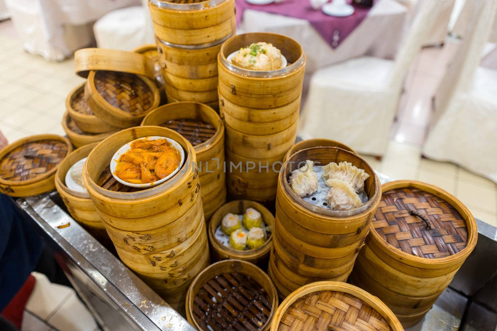 Dim sum on the trolley in Chinese restaurant